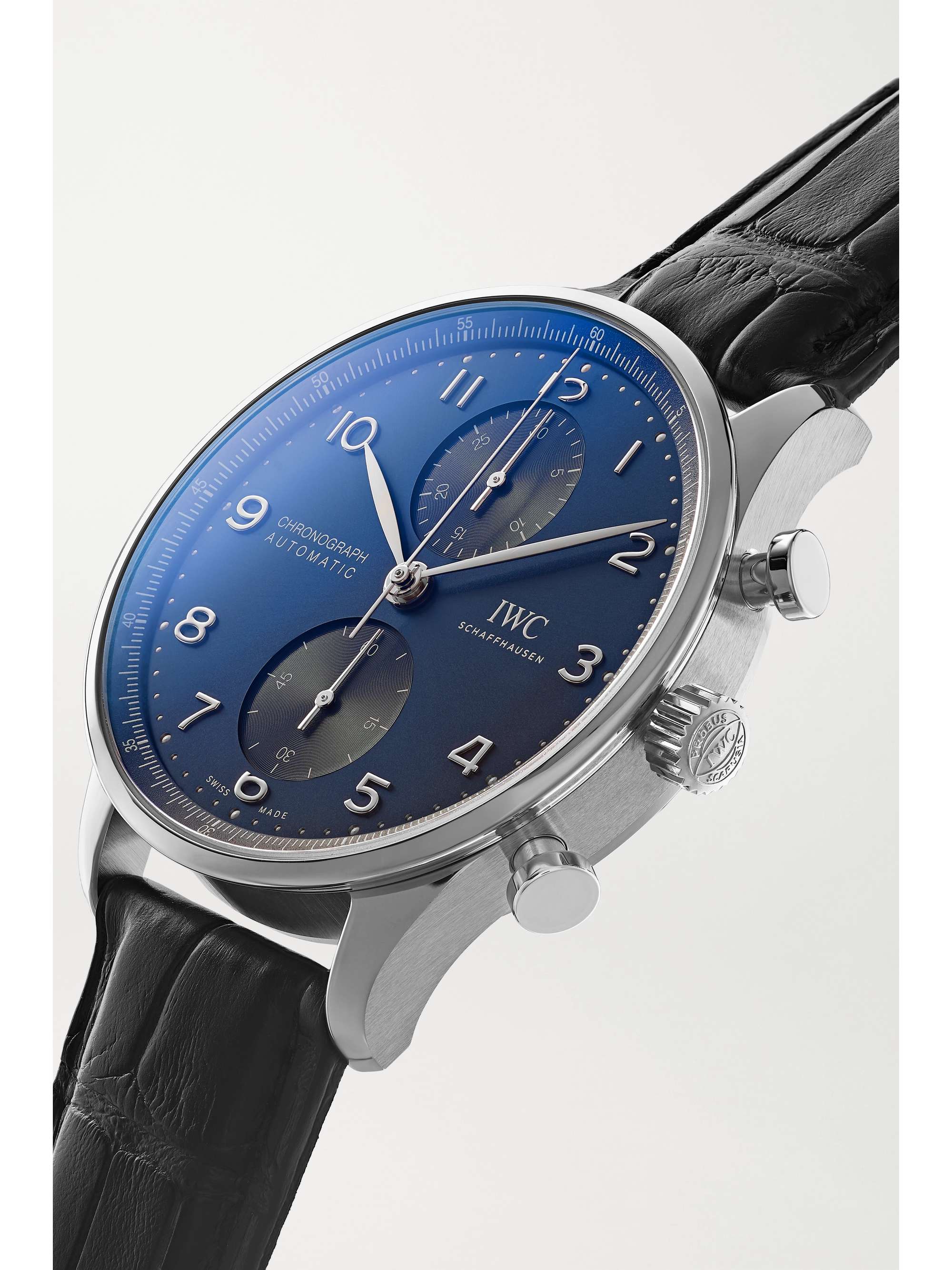 IWC SCHAFFHAUSEN Portugieser Automatic Chronograph 41 mm Uhr aus Edelstahl mit Alligatorlederarmband
