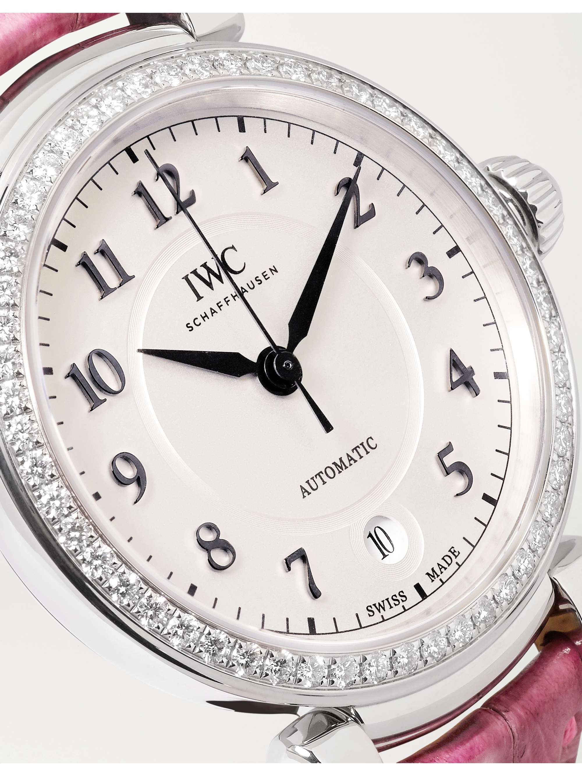 IWC SCHAFFHAUSEN Montre en acier inoxydable et diamants à bracelet en alligator Da Vinci Automatic, 36 mm