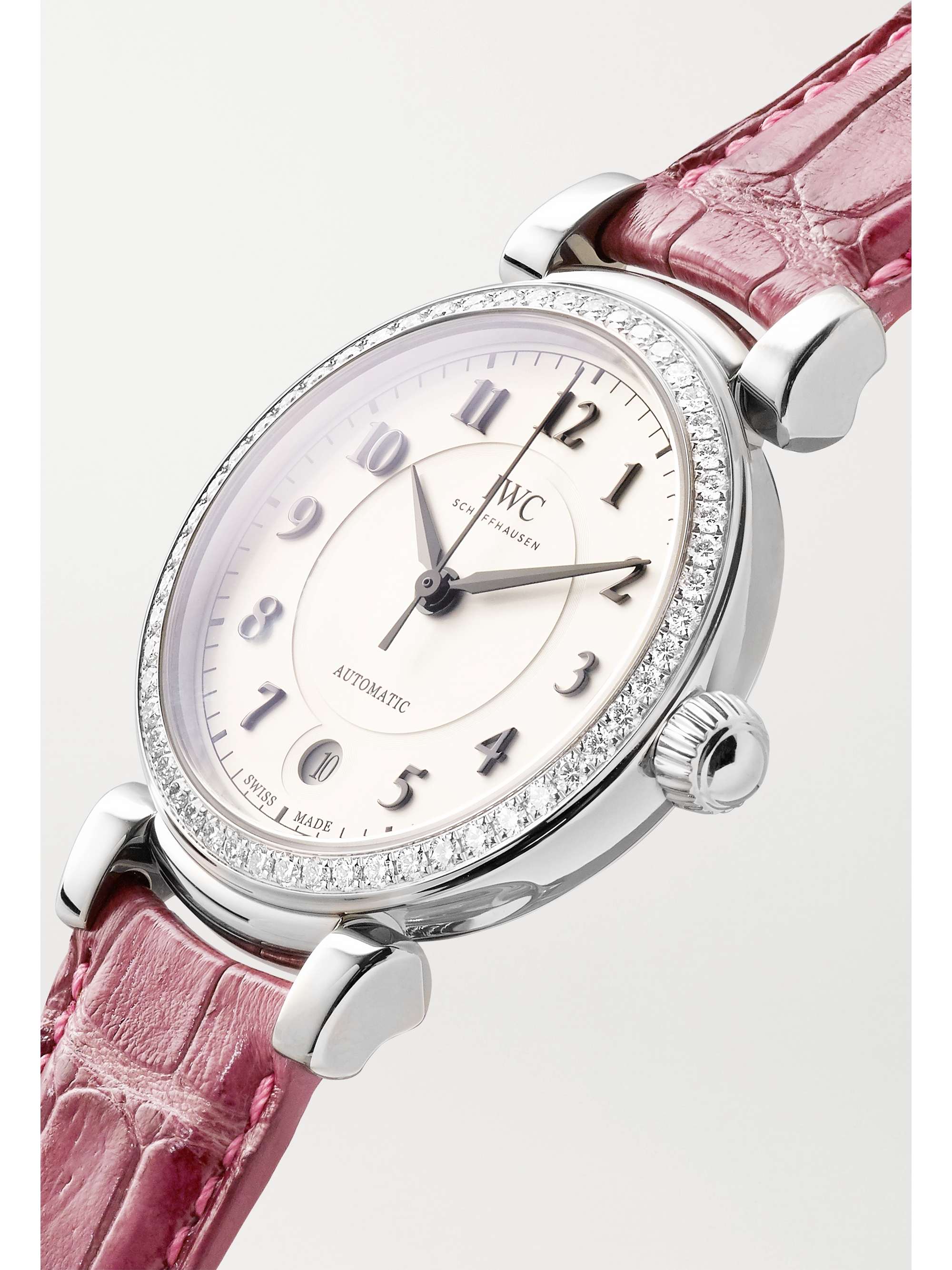 IWC SCHAFFHAUSEN Montre en acier inoxydable et diamants à bracelet en alligator Da Vinci Automatic, 36 mm