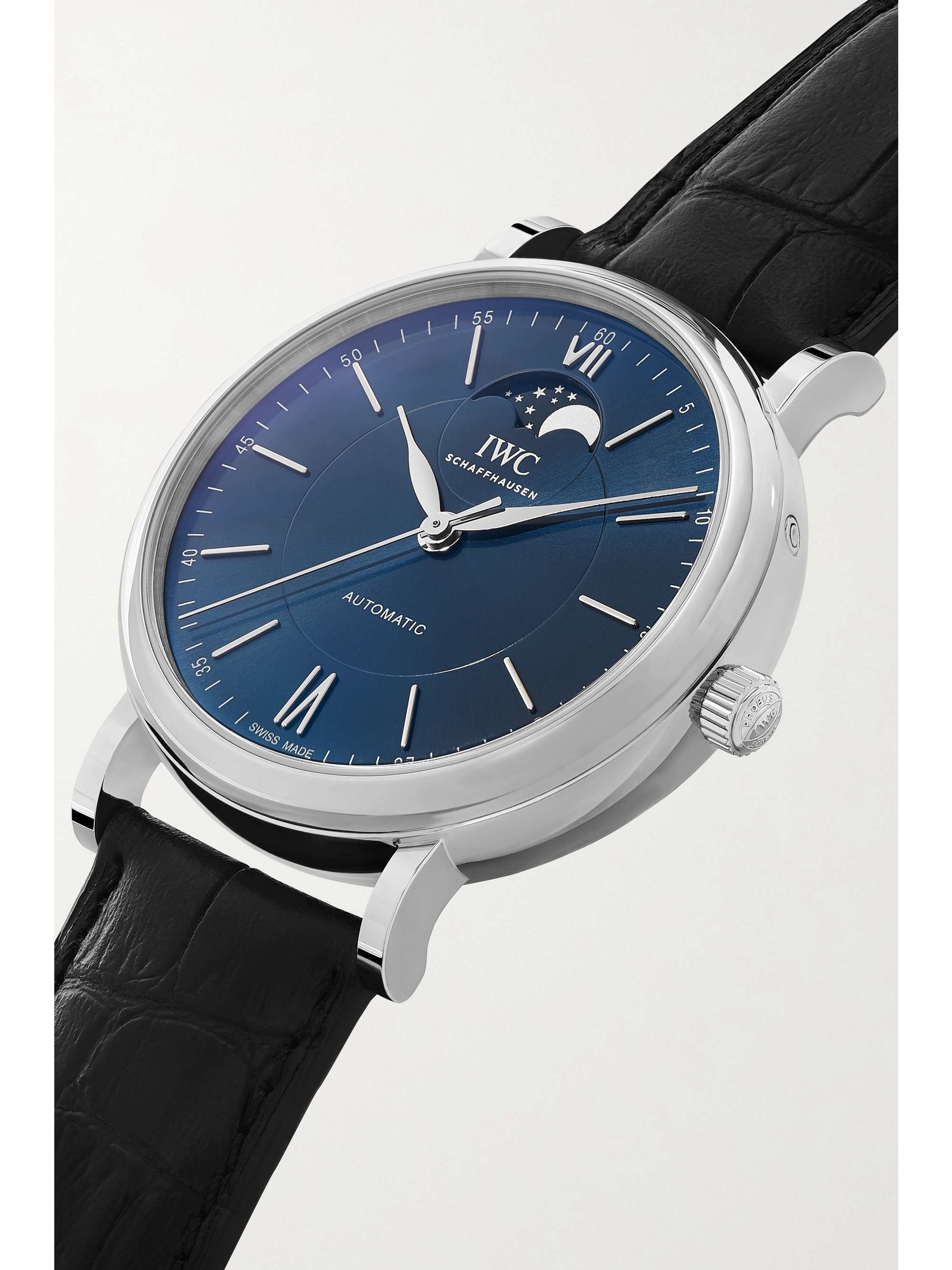 IWC SCHAFFHAUSEN Portofino Automatic Moon Phase 40mm stainless steel and alligator watch