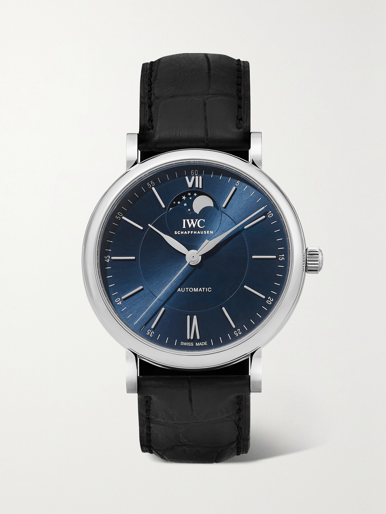 IWC SCHAFFHAUSEN Portofino Automatic Moon Phase 40mm Stainless Steel And Alligator Watch - Silver