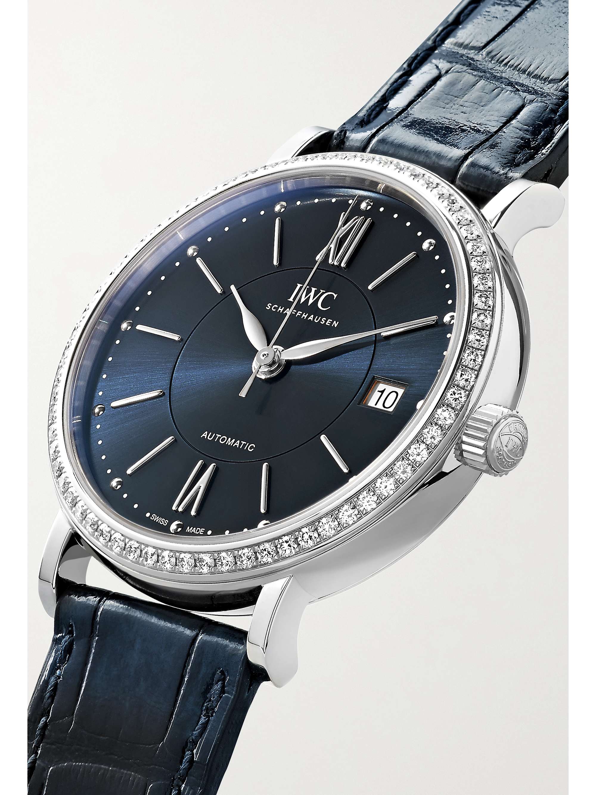 IWC SCHAFFHAUSEN Portofino Automatic 37 alligator, stainless steel and diamond watch