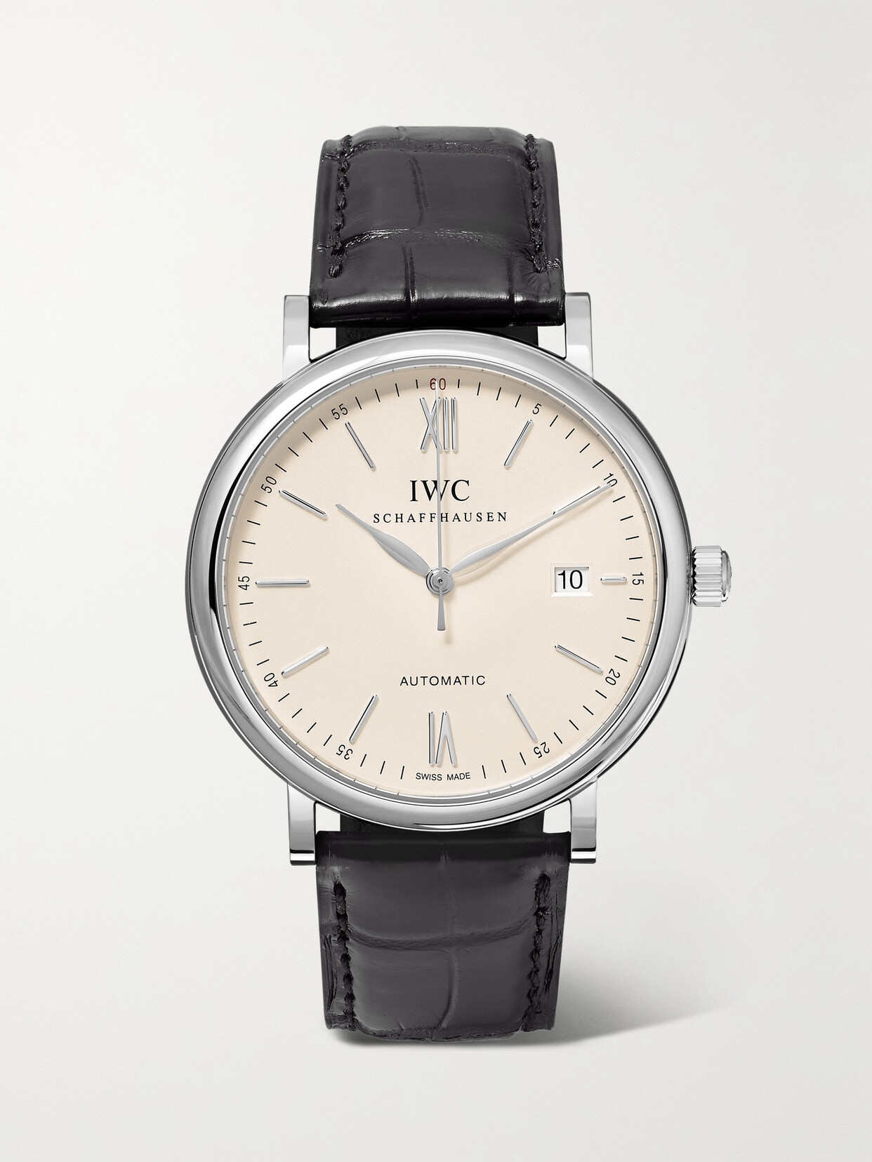 Iwc Schaffhausen Portofino Automatic 40mm Stainless Steel And Alligator Watch In Silver