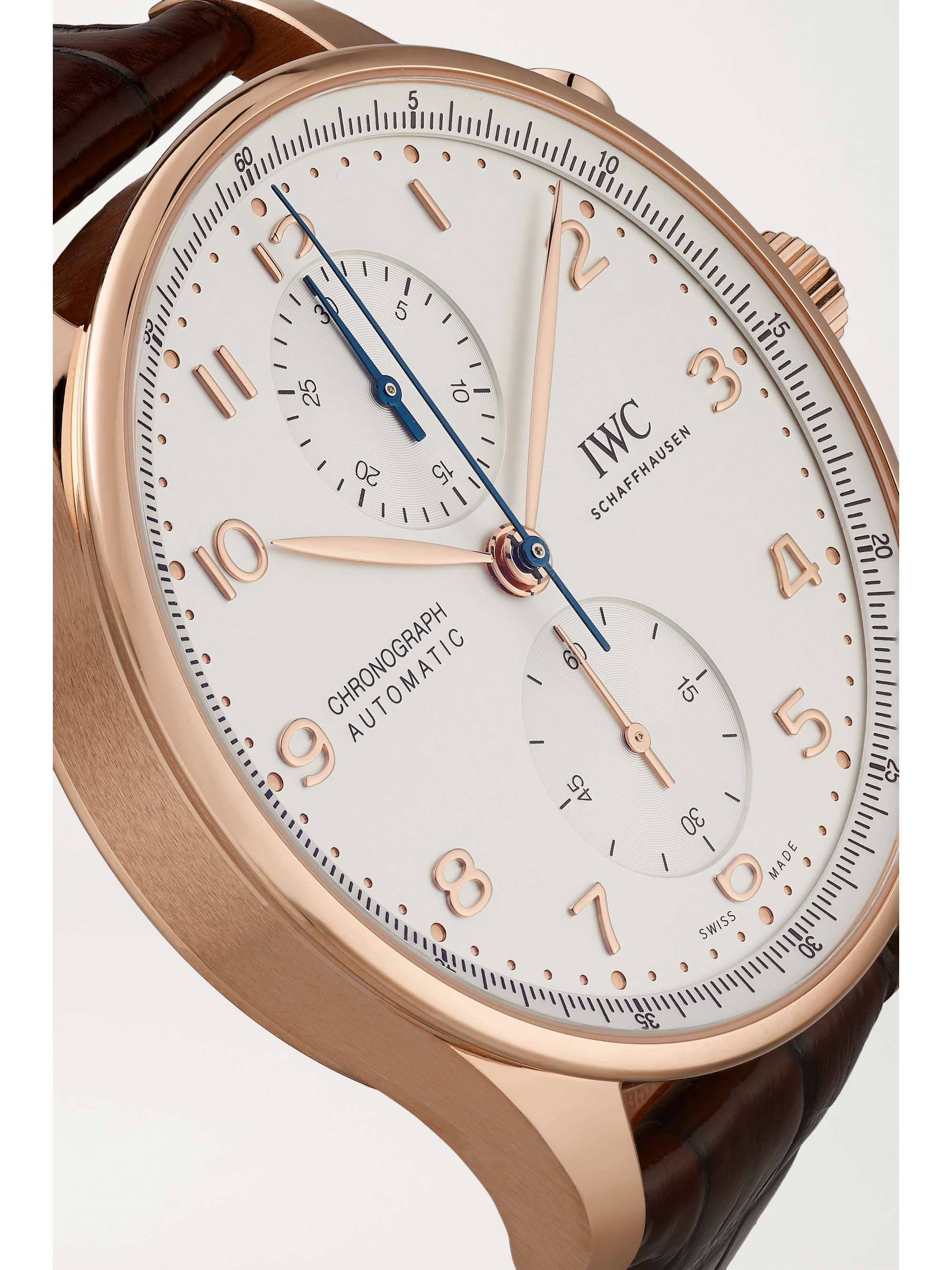 IWC SCHAFFHAUSEN Portugieser Automatic Chronograph 41 mm Uhr aus 18 Karat Rotgold mit Alligatorlederarmband