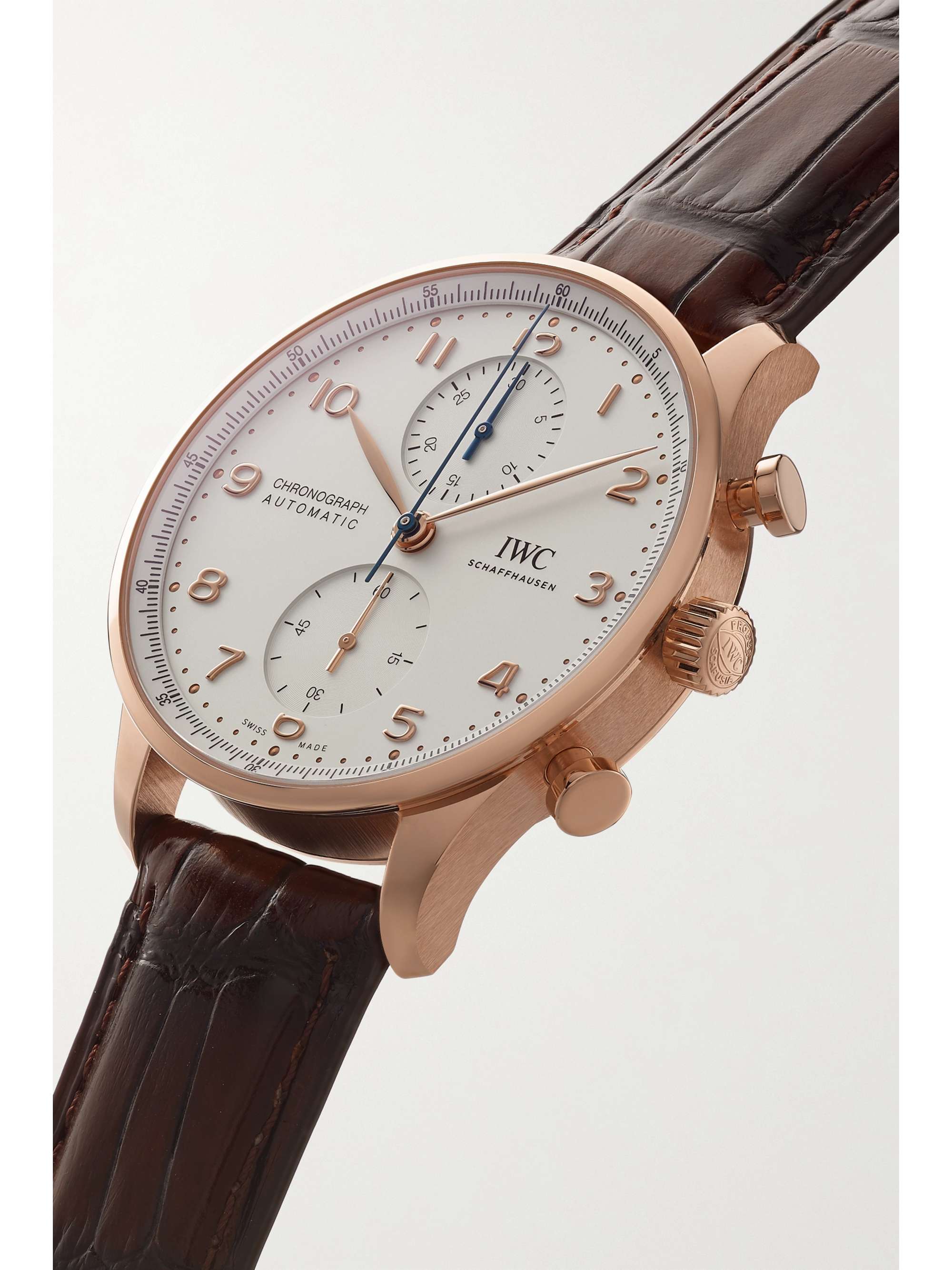 IWC SCHAFFHAUSEN Portugieser Automatic Chronograph 41 mm Uhr aus 18 Karat Rotgold mit Alligatorlederarmband