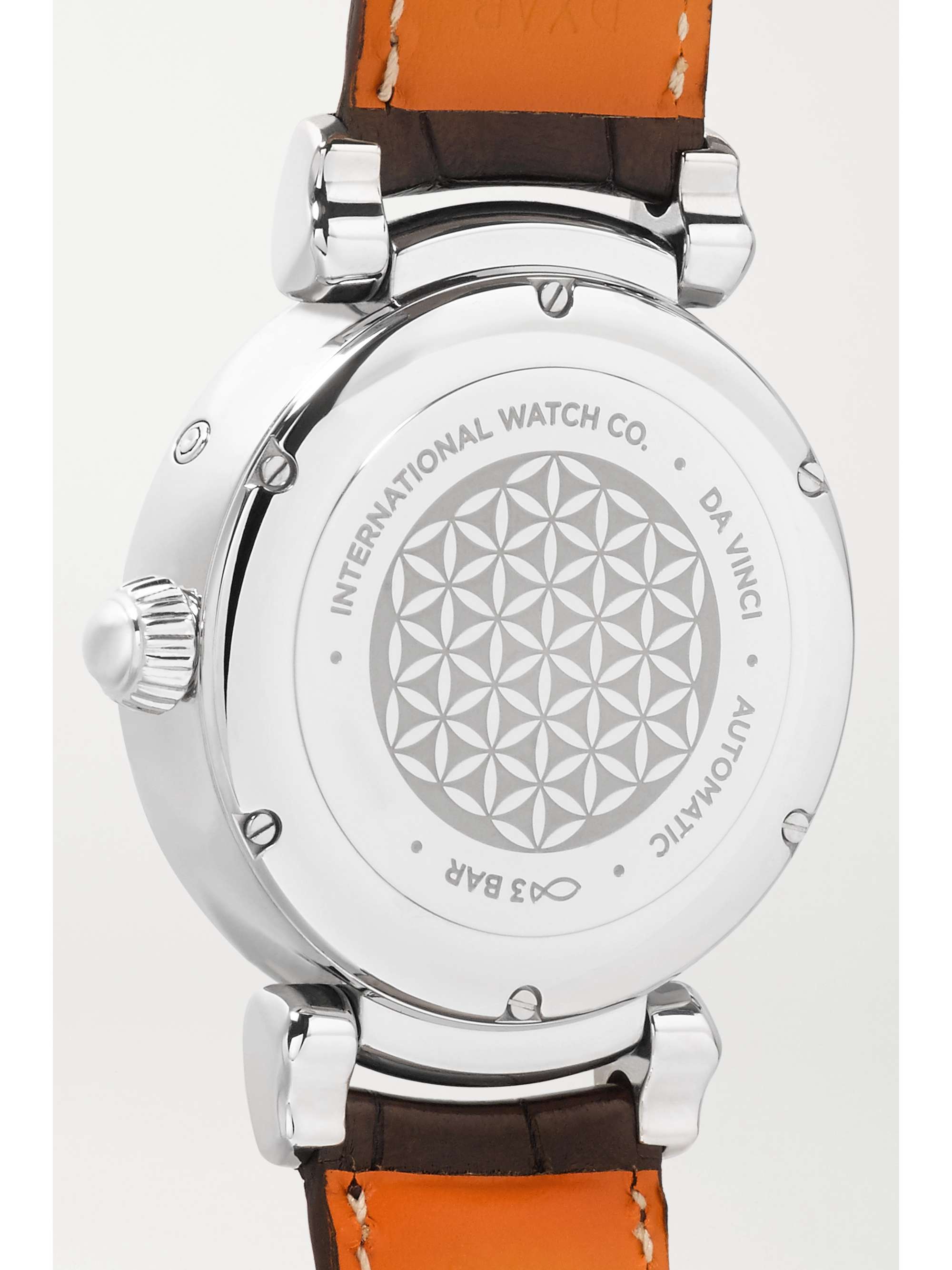 IWC SCHAFFHAUSEN Montre en acier inoxydable et diamants à bracelet en alligator Da Vinci Automatic Moon Phase, 36 mm