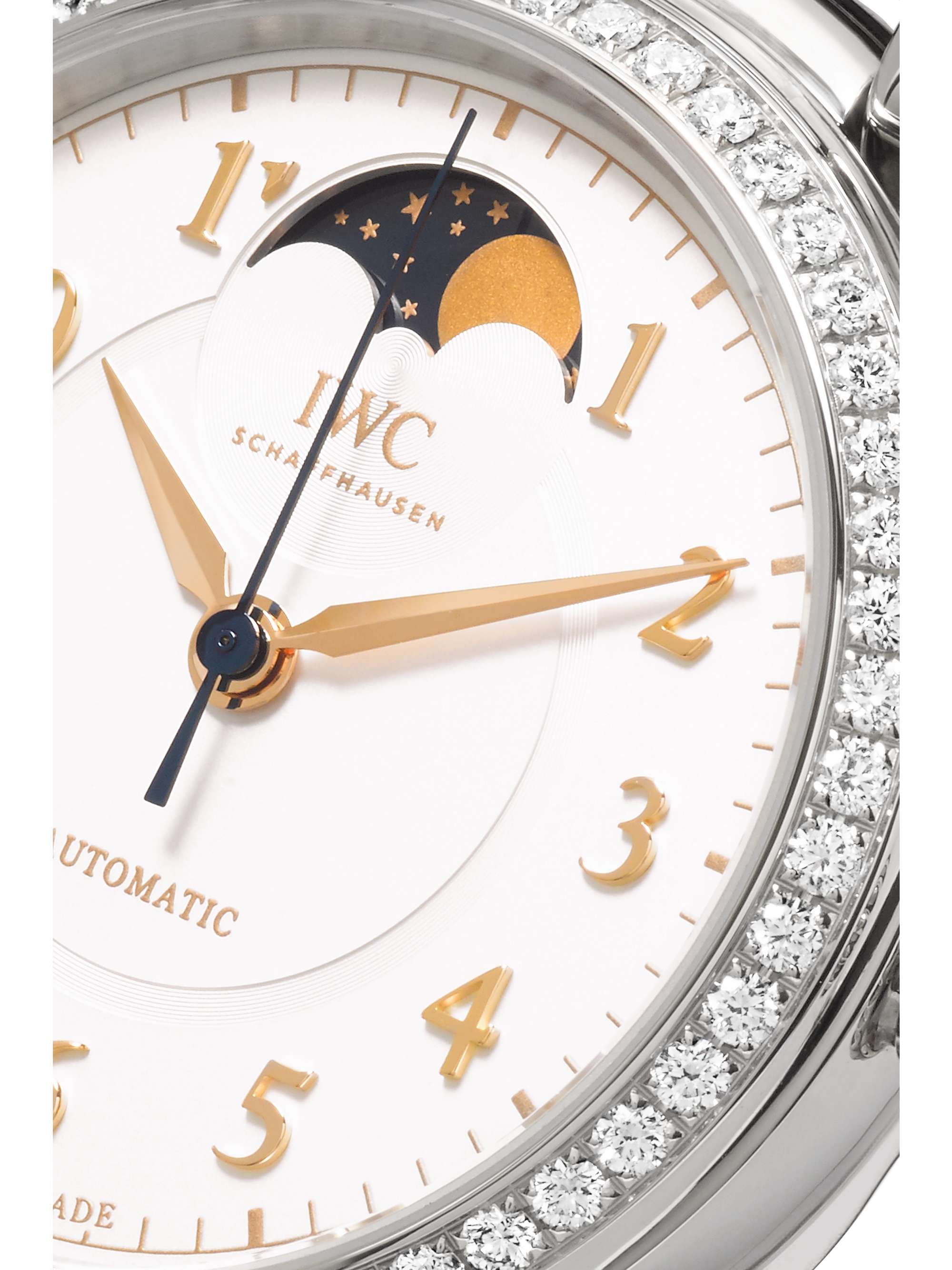 IWC SCHAFFHAUSEN Montre en acier inoxydable et diamants à bracelet en alligator Da Vinci Automatic Moon Phase, 36 mm