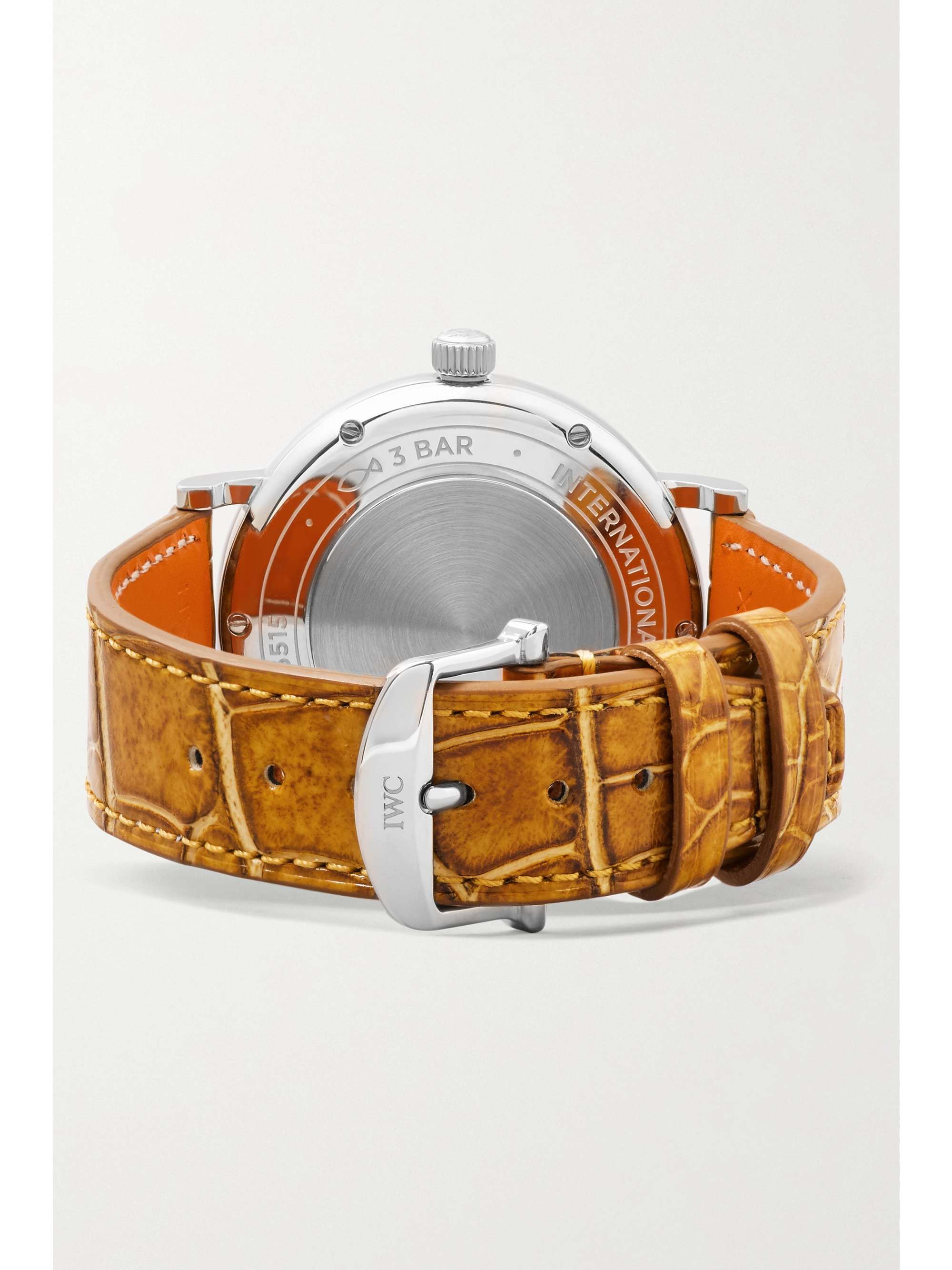 IWC SCHAFFHAUSEN Montre en acier inoxydable et diamants à bracelet en cuir Portofino Automatic, 37 mm