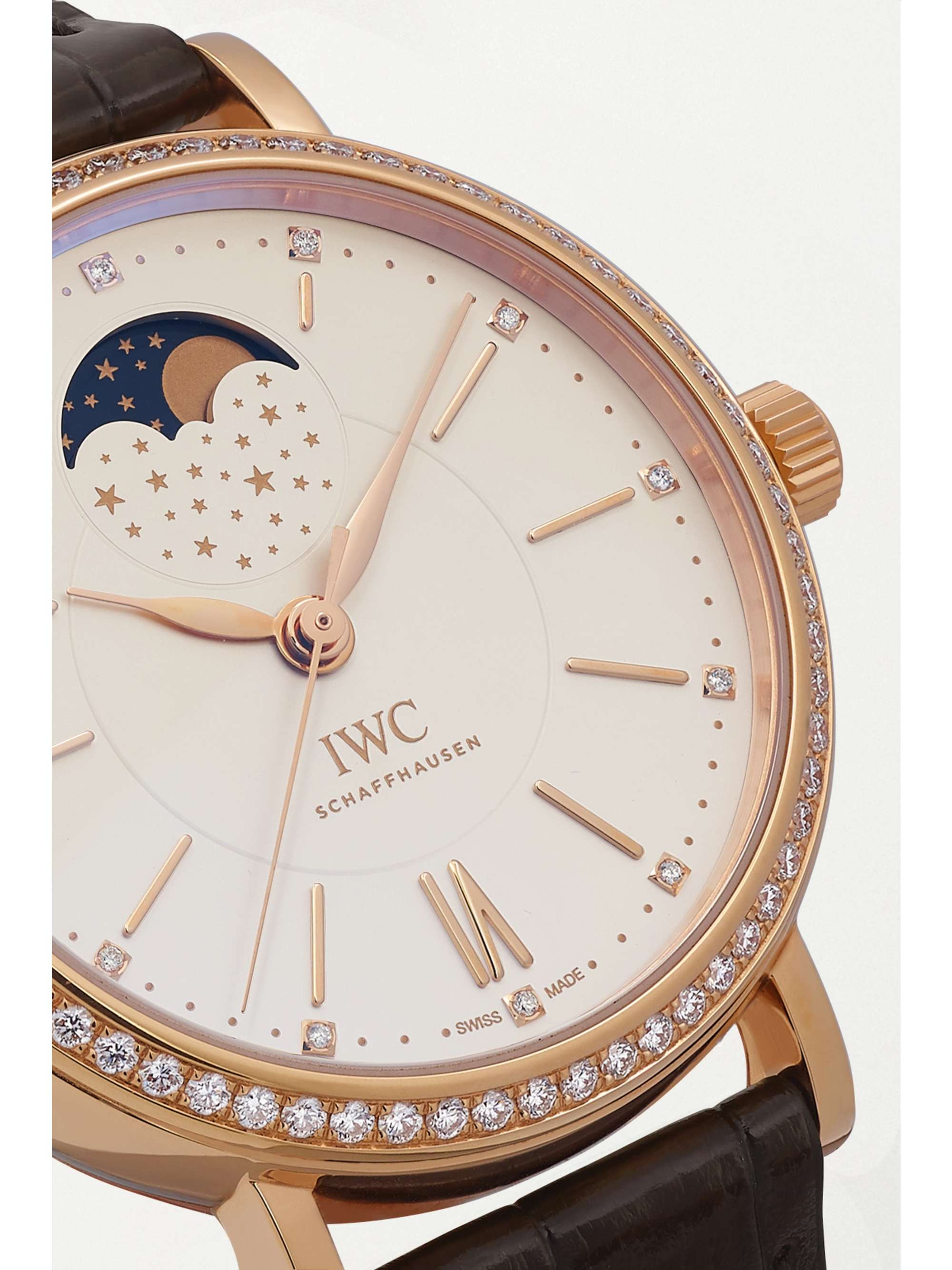 IWC SCHAFFHAUSEN Portofino Automatic Moon Phase 37mm 18-karat gold, alligator and diamond watch