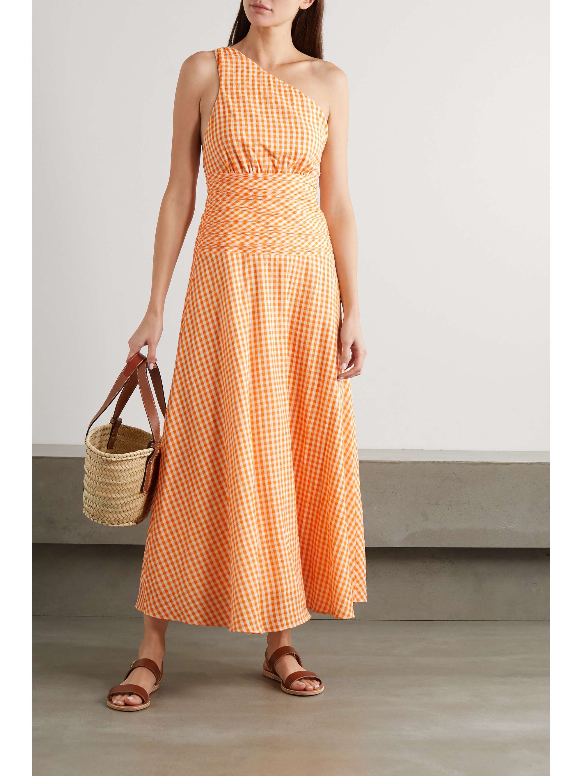 mandarin one shoulder midi dress