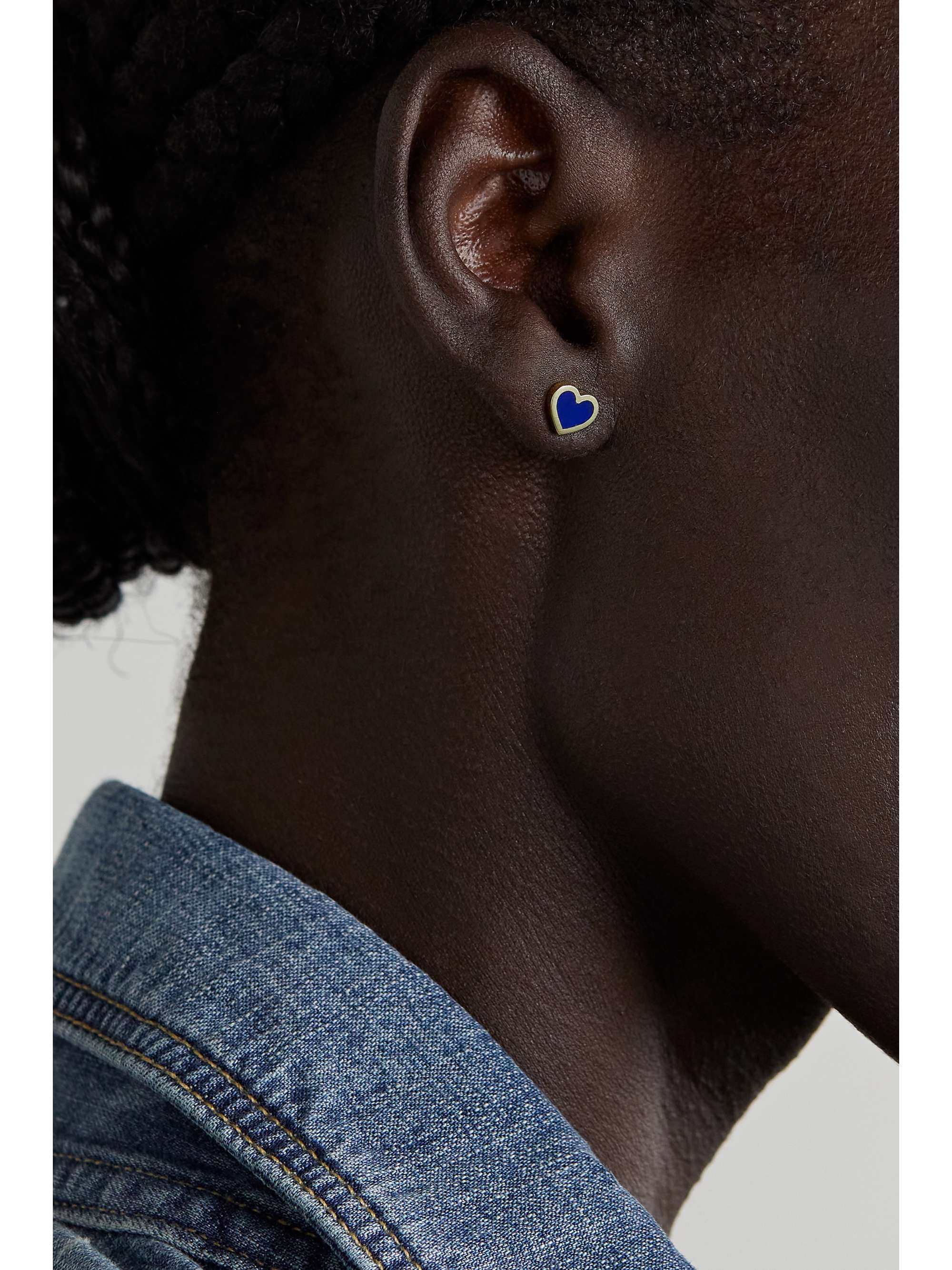 JENNIFER MEYER Extra Small Heart 18-karat gold, lapis lazuli and diamond earrings