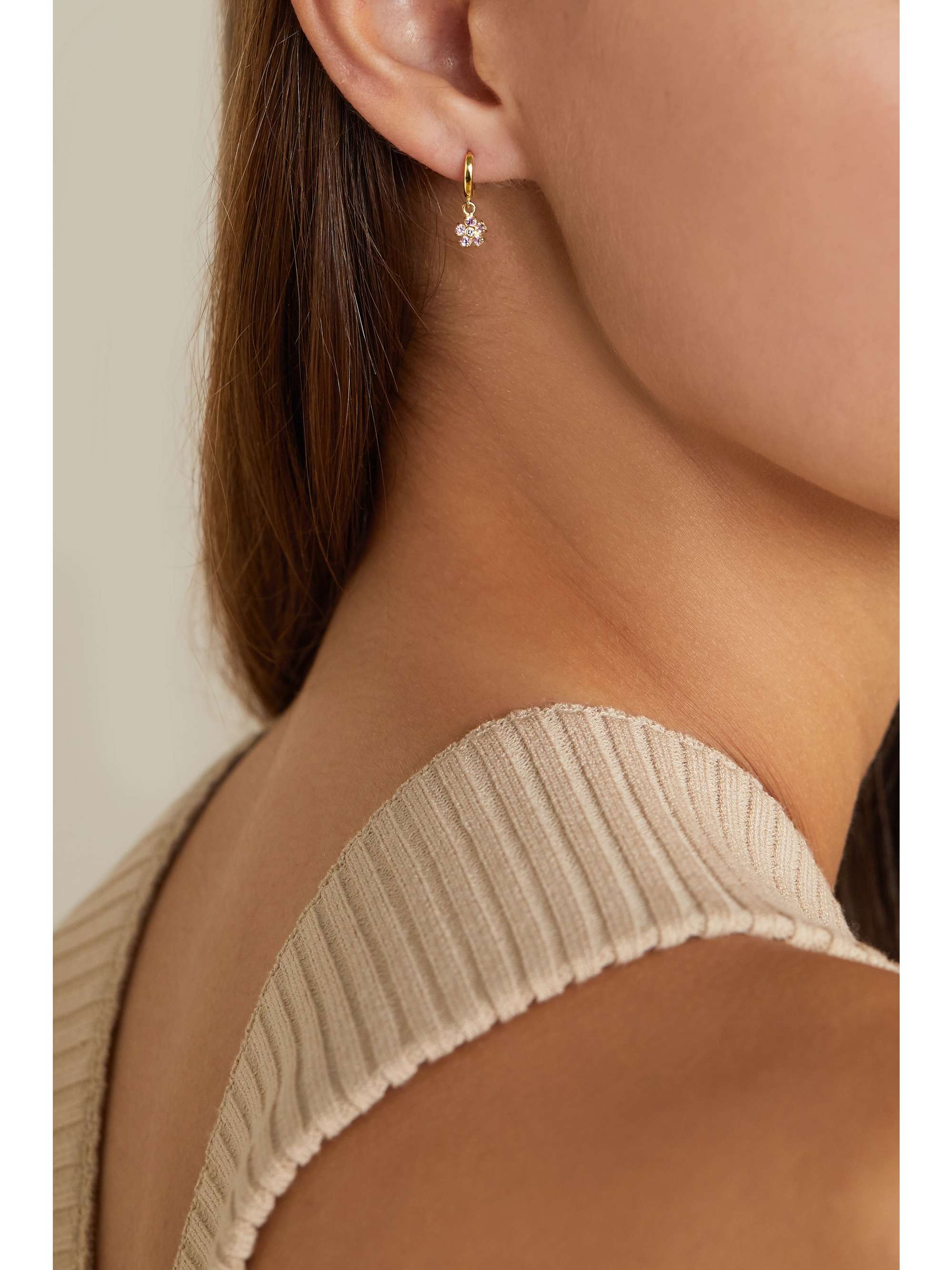 JENNIFER MEYER Mini Clover 18-karat gold diamond hoop earrings