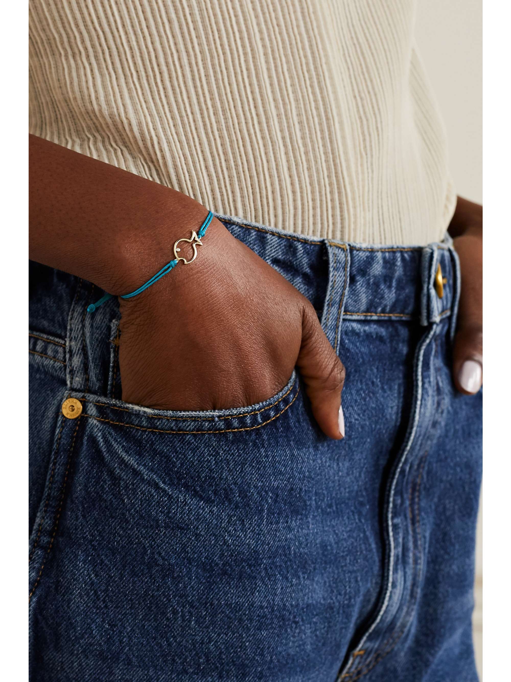 YVONNE LÉON 9-karat gold, cord, enamel and diamond bracelet