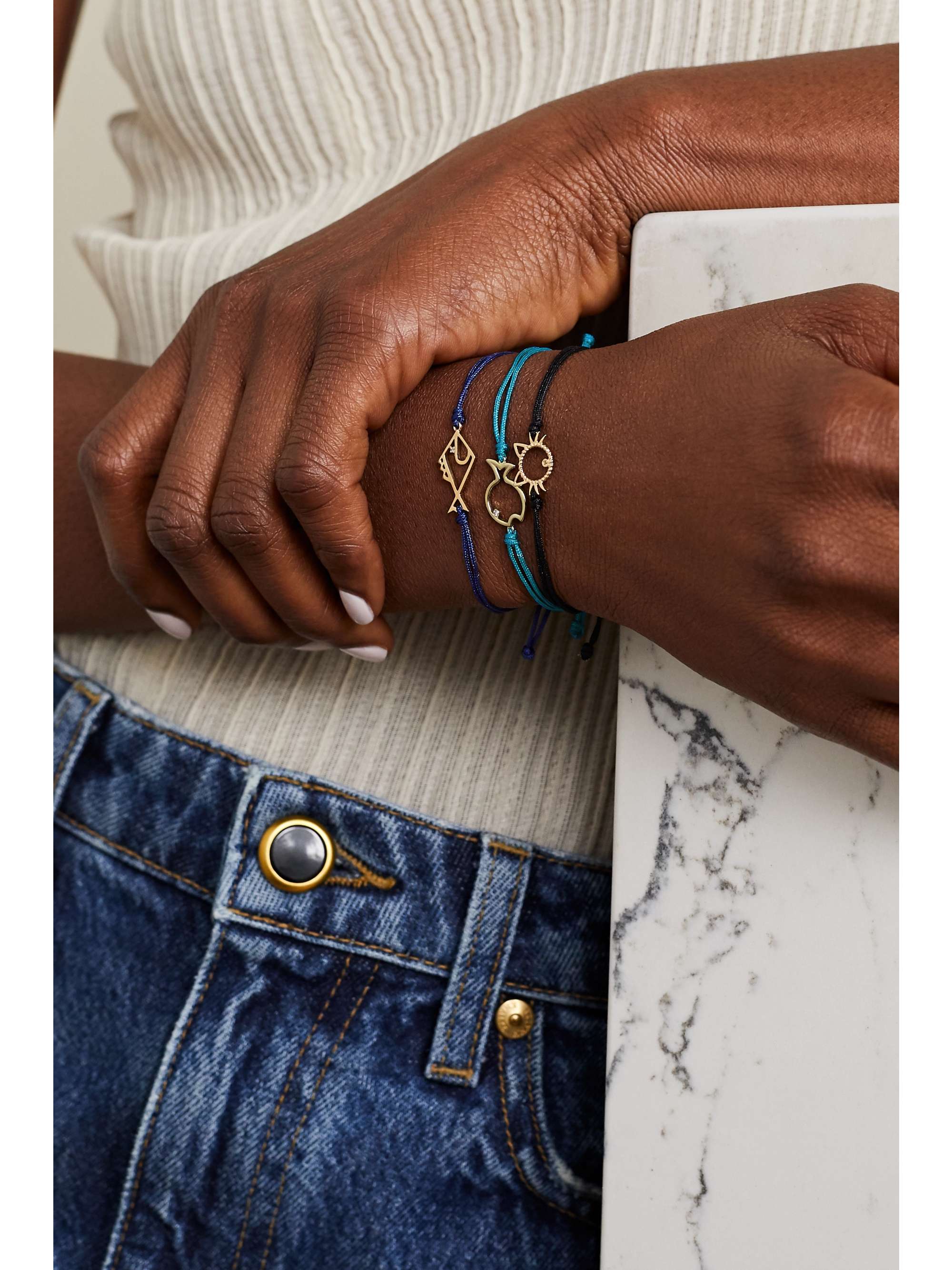 YVONNE LÉON 9-karat gold, cord, enamel and diamond bracelet