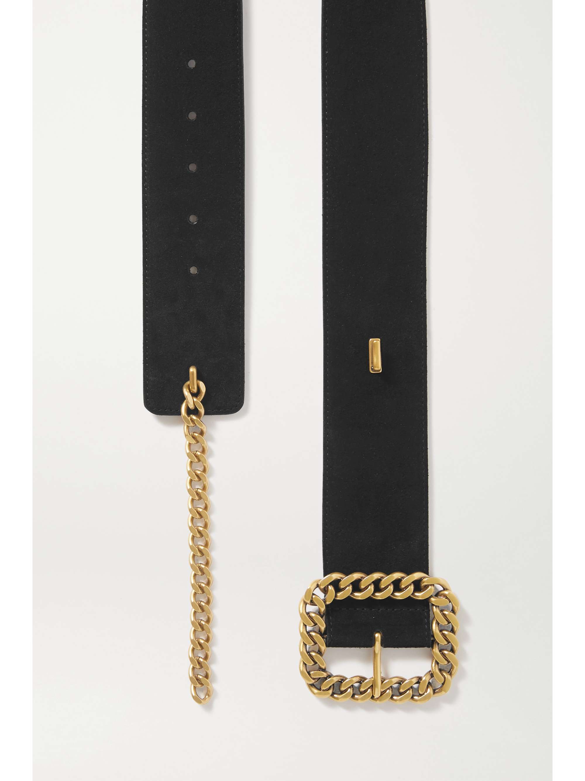 Chain-embellished suede waist belt 