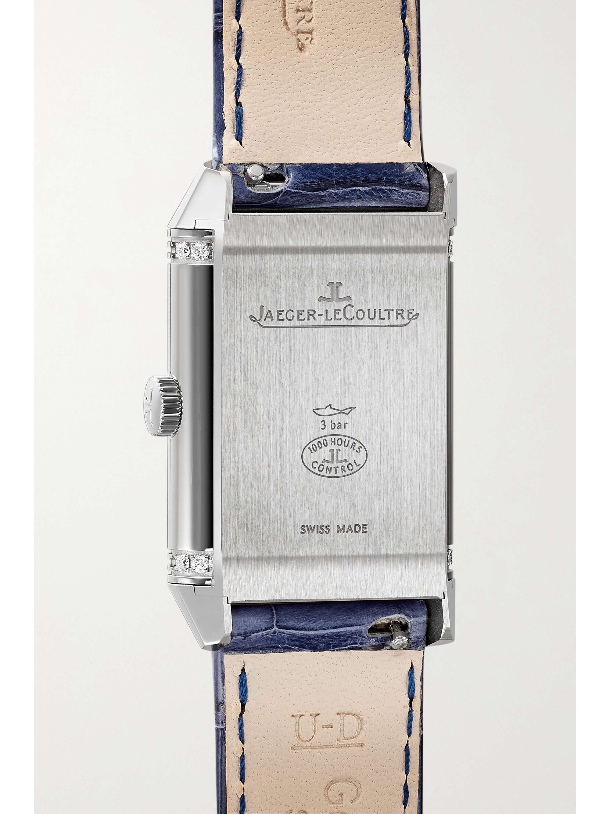 JAEGER LECOULTRE Montre à remontage manuel en acier inoxydable et diamants à bracelet en alligator Reverso Classic Medium Duetto, 40 x 24 mm