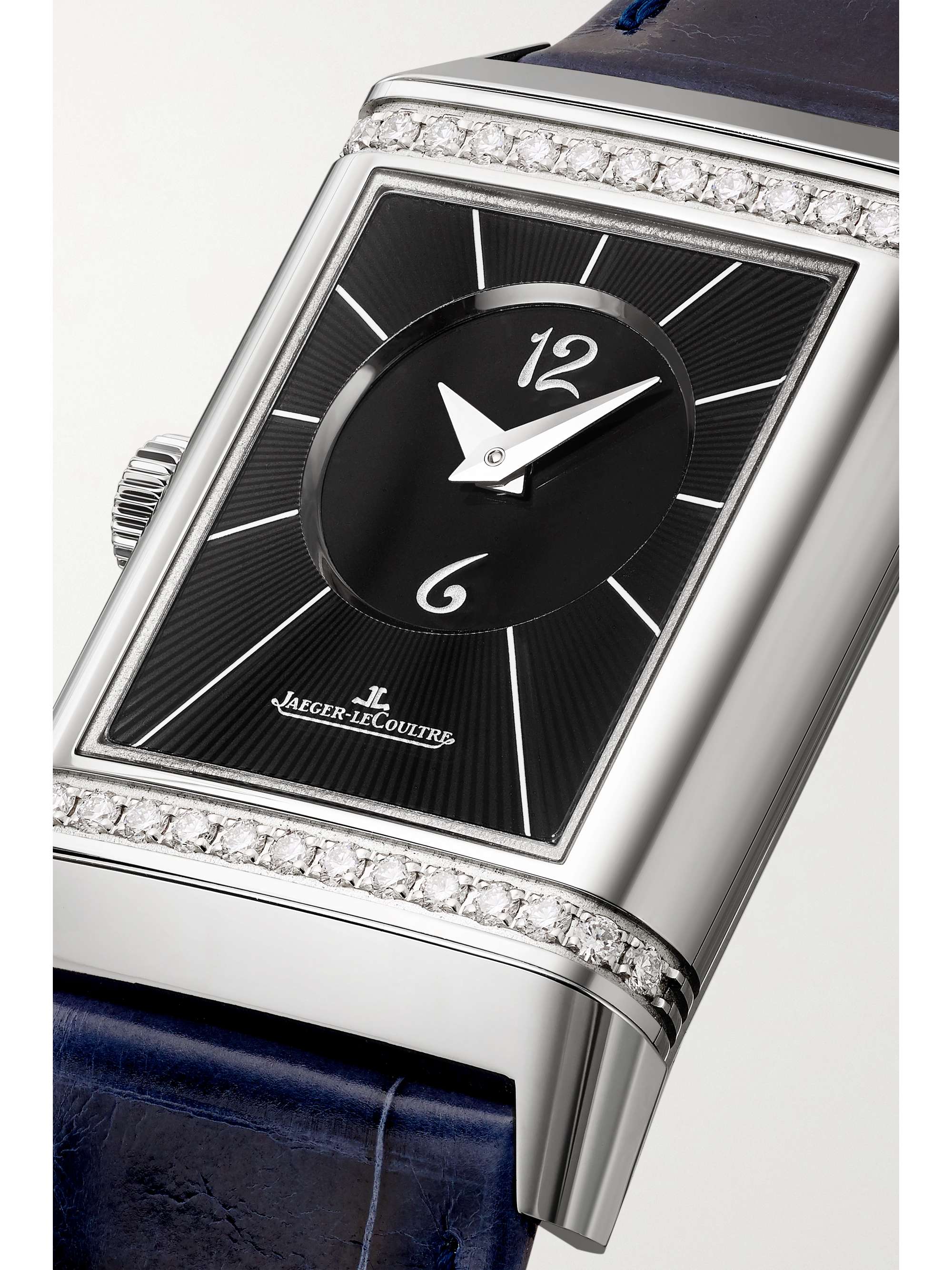 JAEGER LECOULTRE Montre à remontage manuel en acier inoxydable et diamants à bracelet en alligator Reverso Classic Medium Duetto, 40 x 24 mm