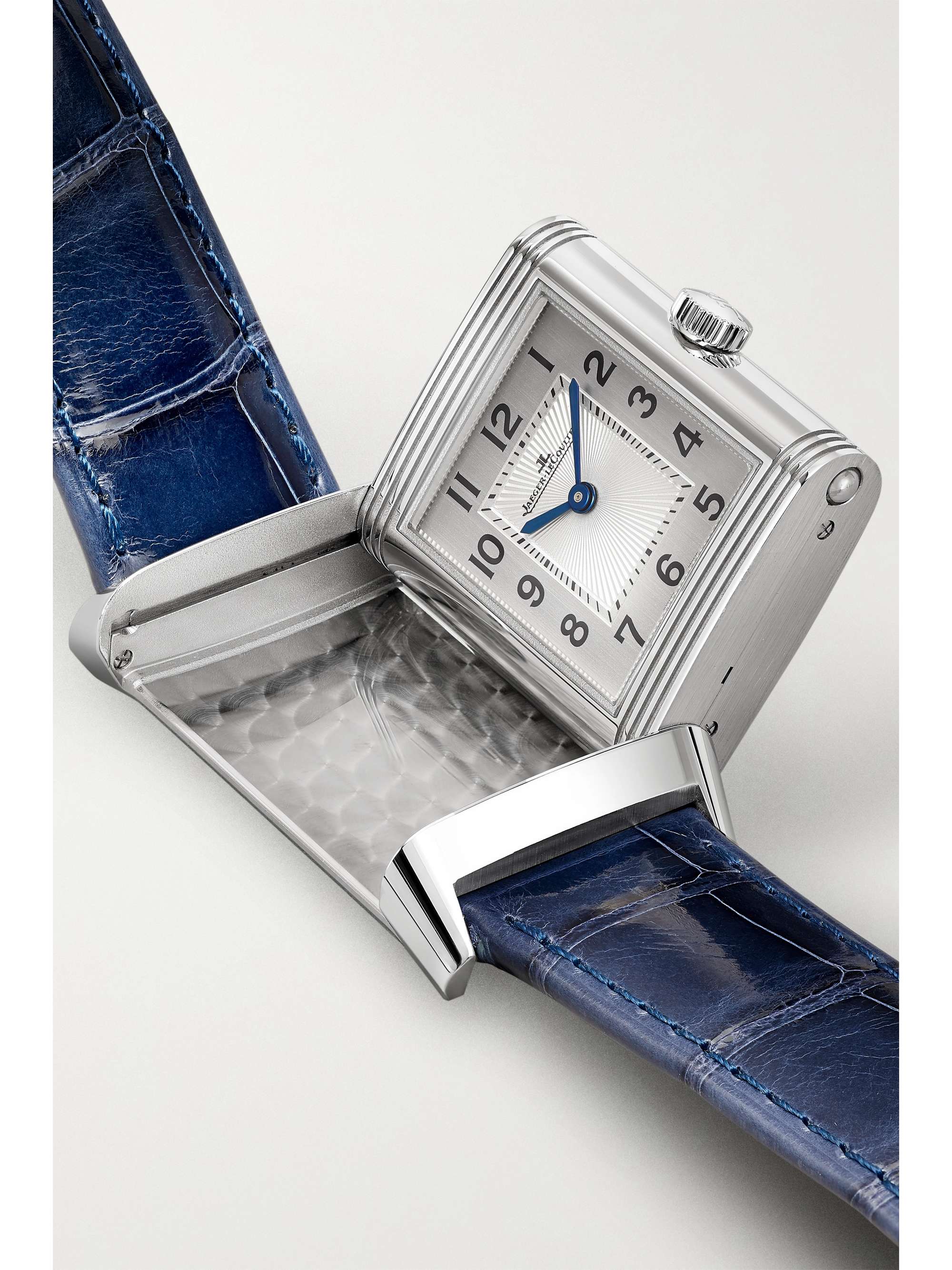 JAEGER LECOULTRE Montre à remontage manuel en acier inoxydable et diamants à bracelet en alligator Reverso Classic Medium Duetto, 40 x 24 mm