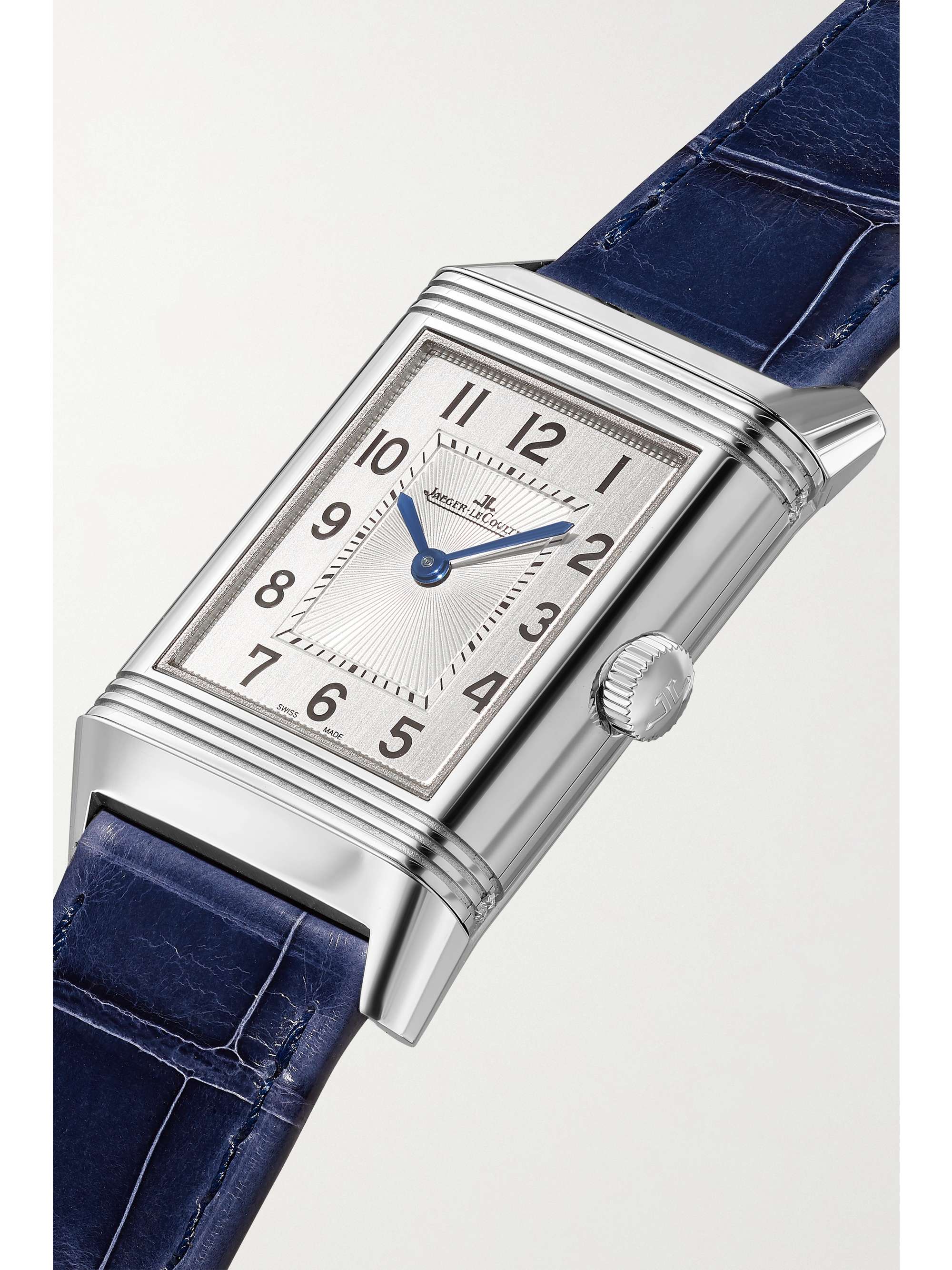 JAEGER LECOULTRE Montre à remontage manuel en acier inoxydable et diamants à bracelet en alligator Reverso Classic Medium Duetto, 40 x 24 mm