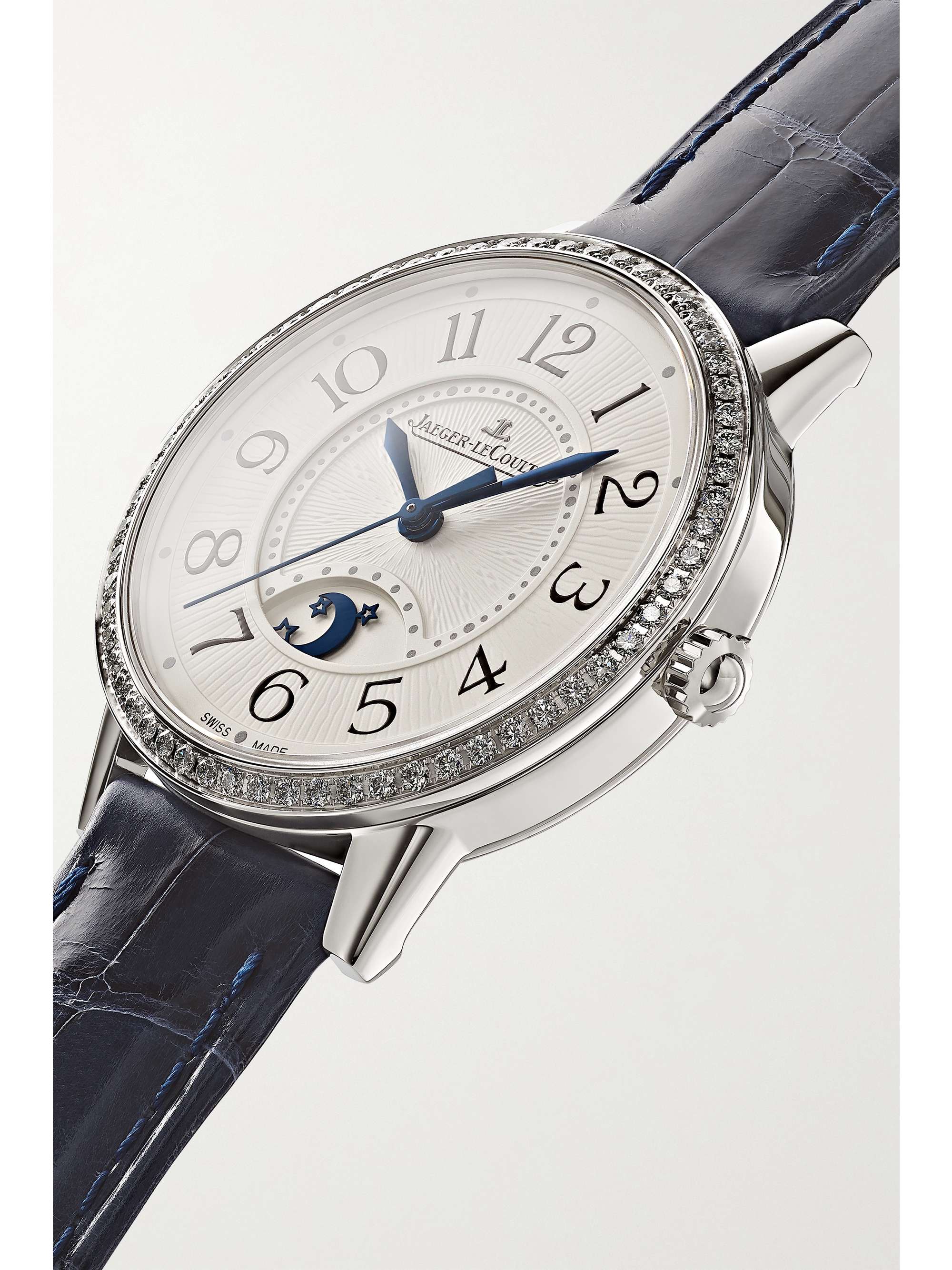 JAEGER-LECOULTRE Montre en acier inoxydable et diamants à bracelet en alligator Rendez-Vous Moon Automatic 29 mm