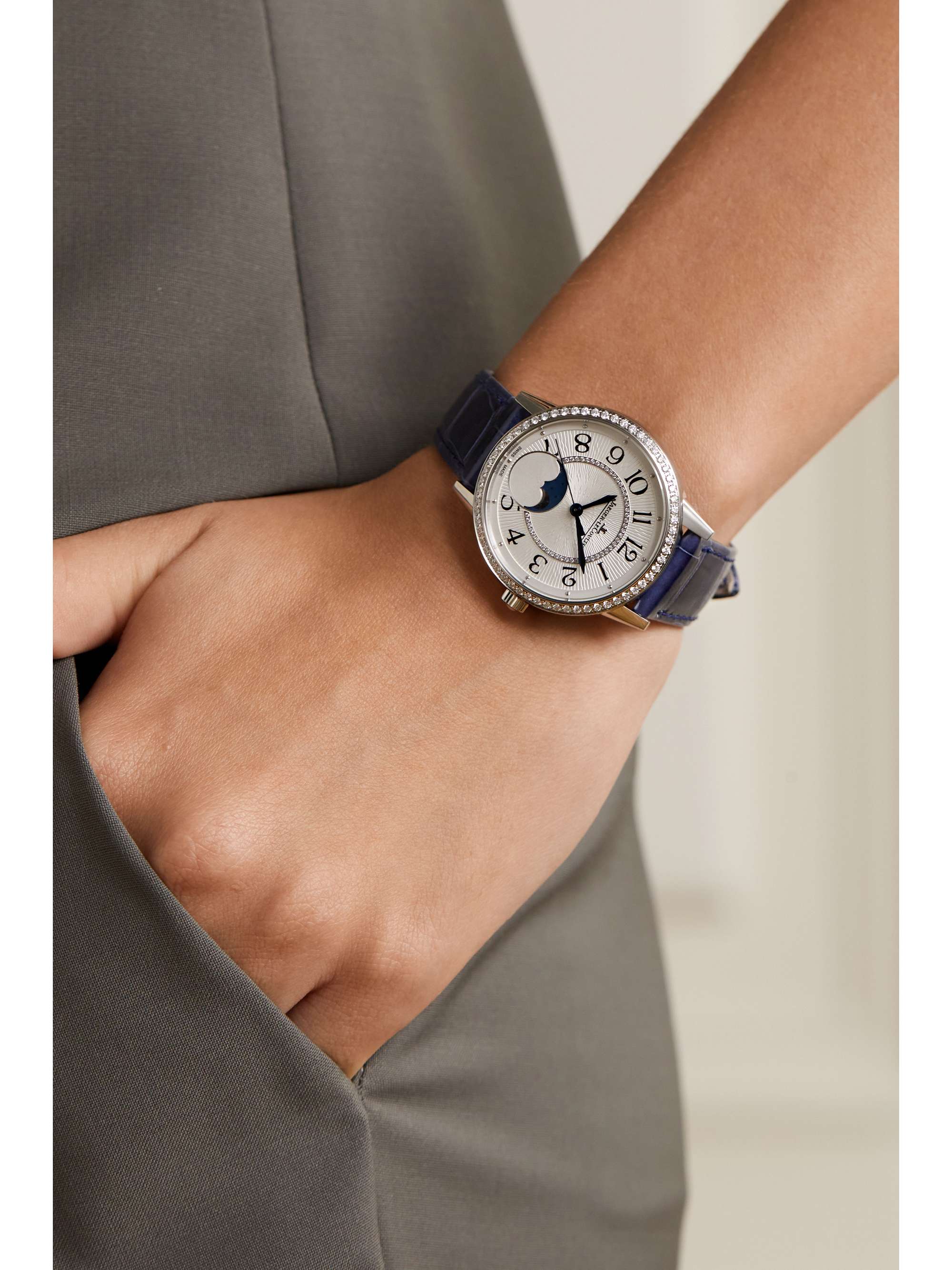 Rendez Vous Moon Automatic 29mm medium stainless steel alligator and diamond watch silver One Size