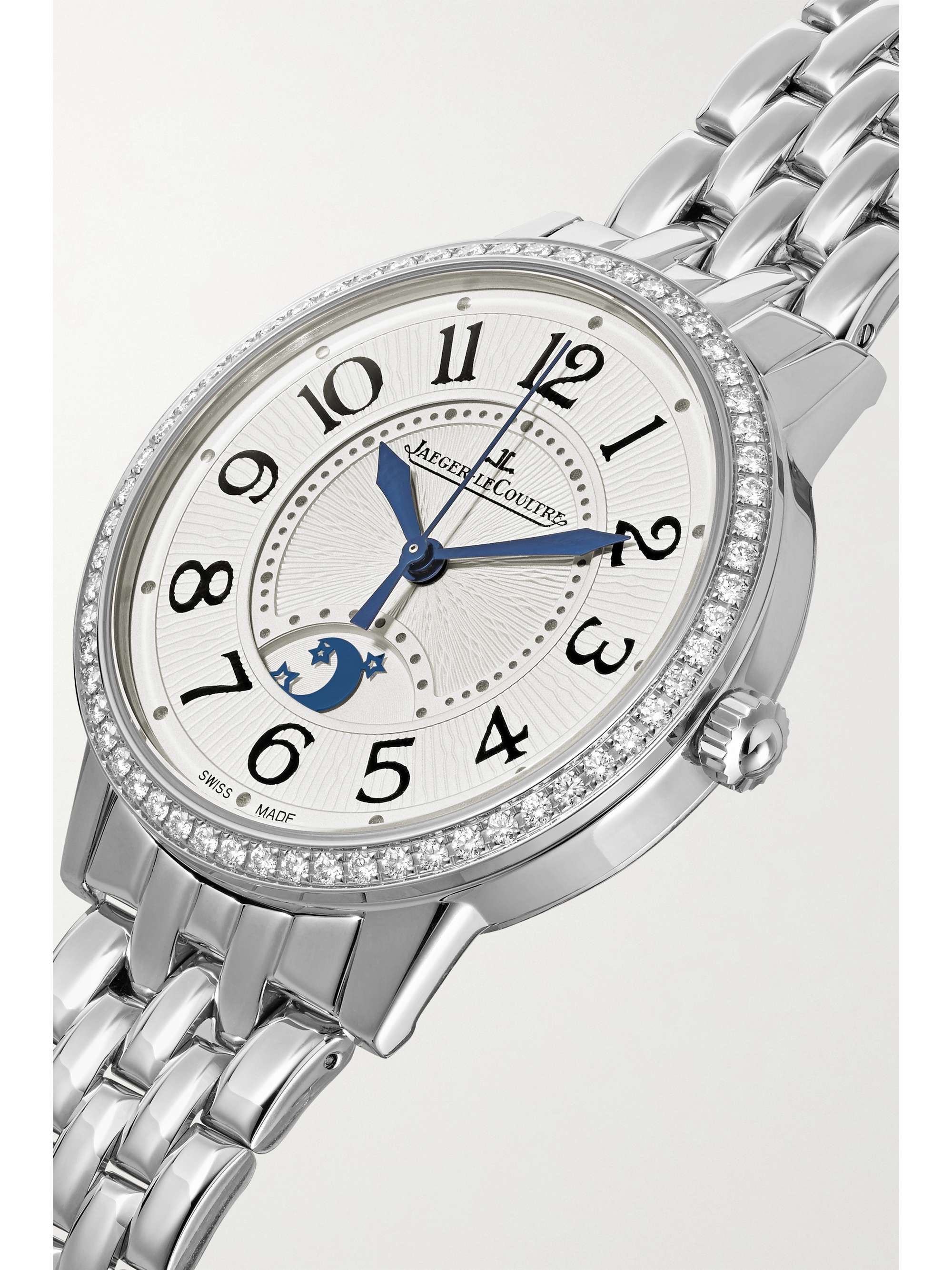 JAEGER-LECOULTRE Montre en acier inoxydable et diamants Rendez-Vous Night & Day Medium, 34 mm