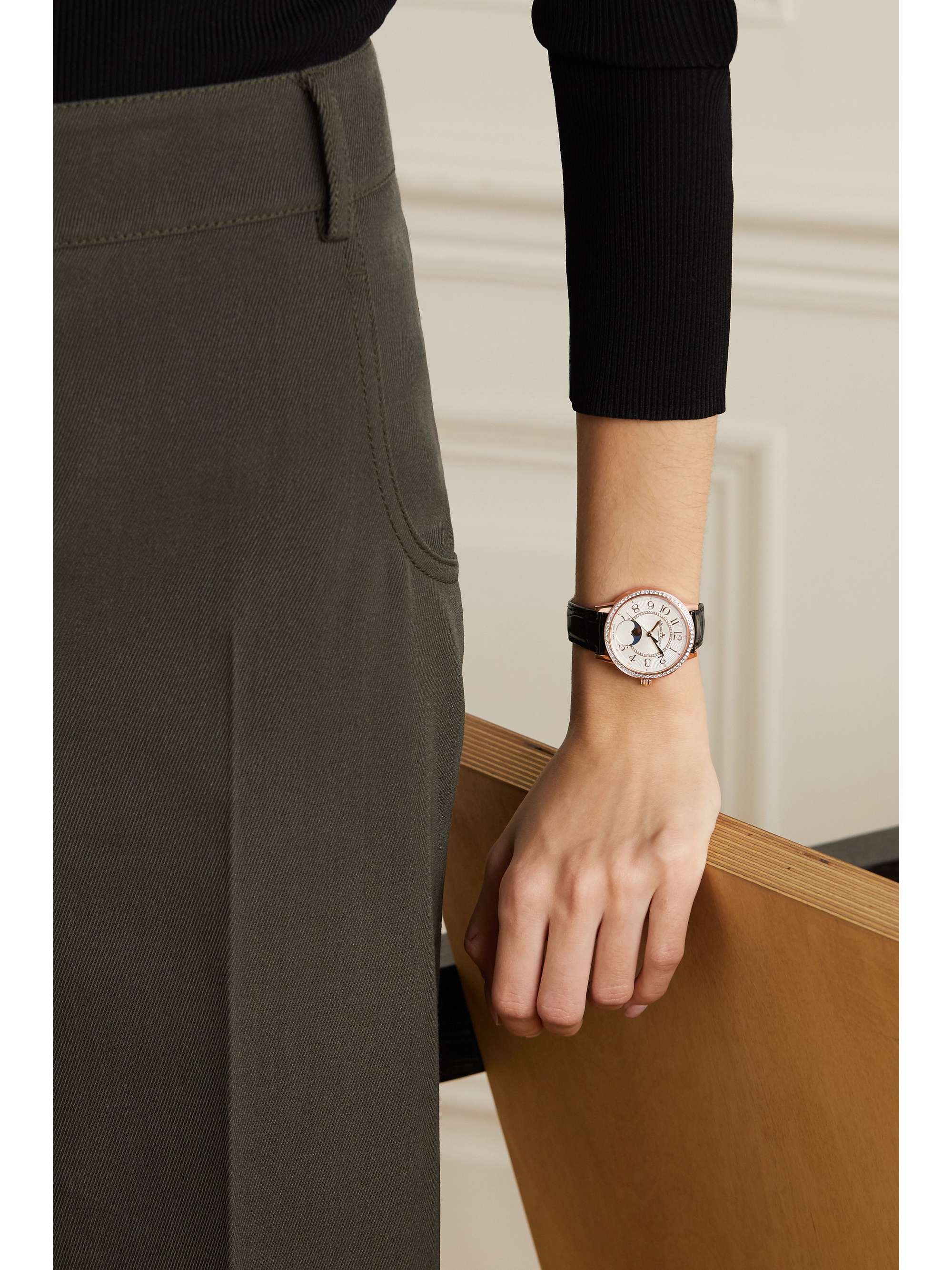 JAEGER LECOULTRE Rendez-Vous Moon Automatic 34mm medium rose gold, alligator and diamond watch