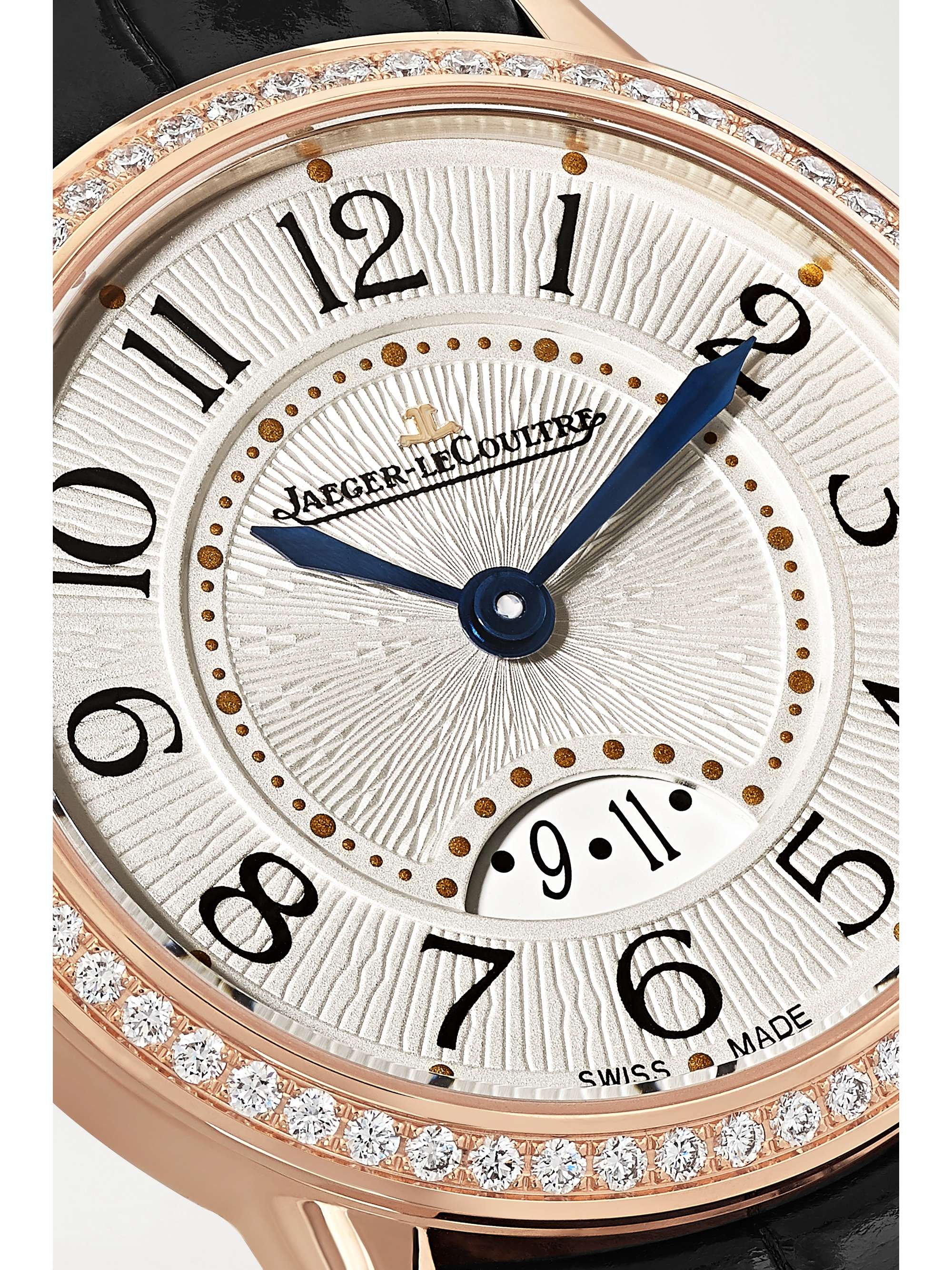 JAEGER LECOULTRE Montre en or rose 18 carats (750/1000) et diamants à bracelet en alligator Rendez-Vous Date Small 29 mm