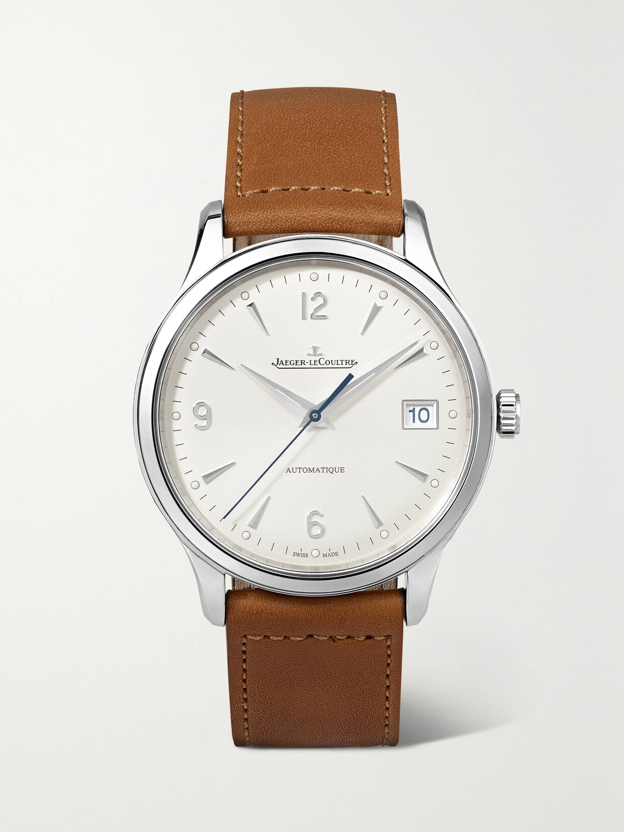 Jaeger-lecoultre Master Control Date Automatic 40mm Stainless Steel And Leather Watch In Silver