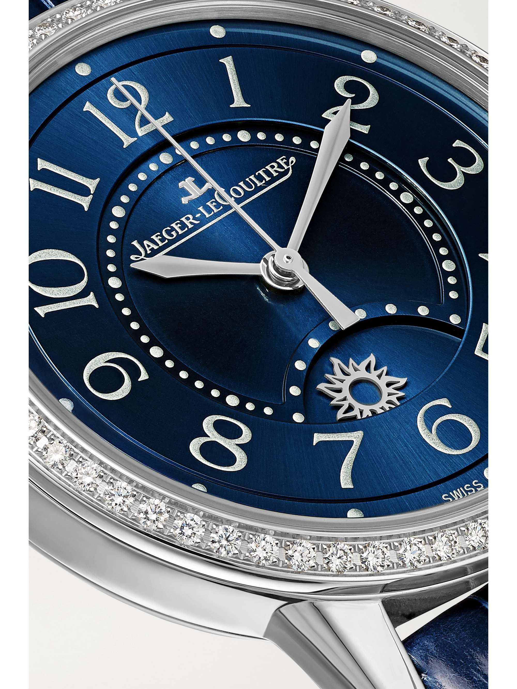 JAEGER LECOULTRE Rendez-Vous Night & Day Medium Automatic 34 mm Uhr aus Edelstahl mit Diamanten und Alligatorlederarmband