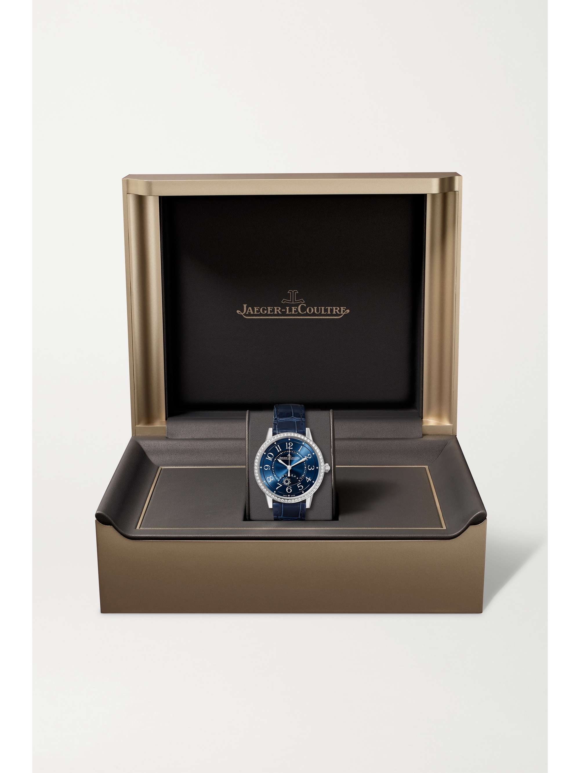 JAEGER LECOULTRE Rendez-Vous Night & Day Medium Automatic 34 mm Uhr aus Edelstahl mit Diamanten und Alligatorlederarmband