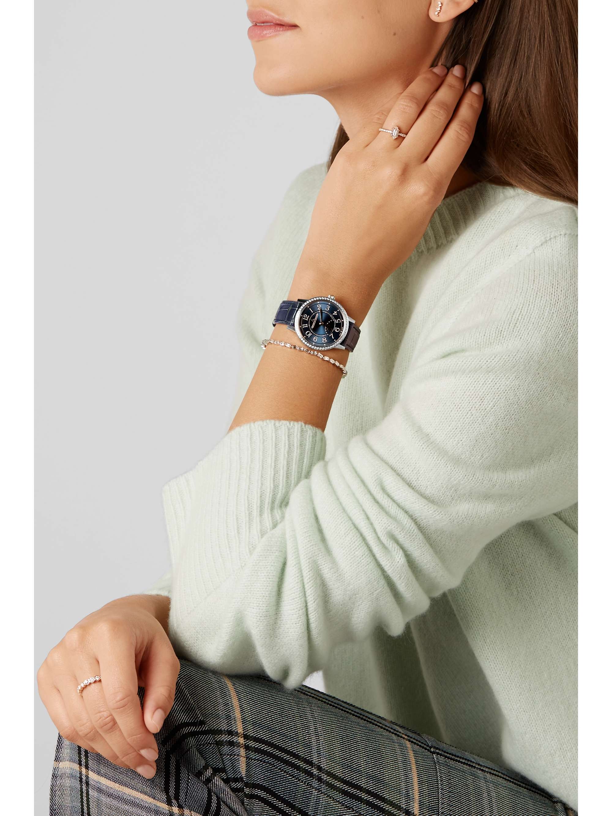 JAEGER LECOULTRE Rendez-Vous Night & Day Medium Automatic 34 mm Uhr aus Edelstahl mit Diamanten und Alligatorlederarmband