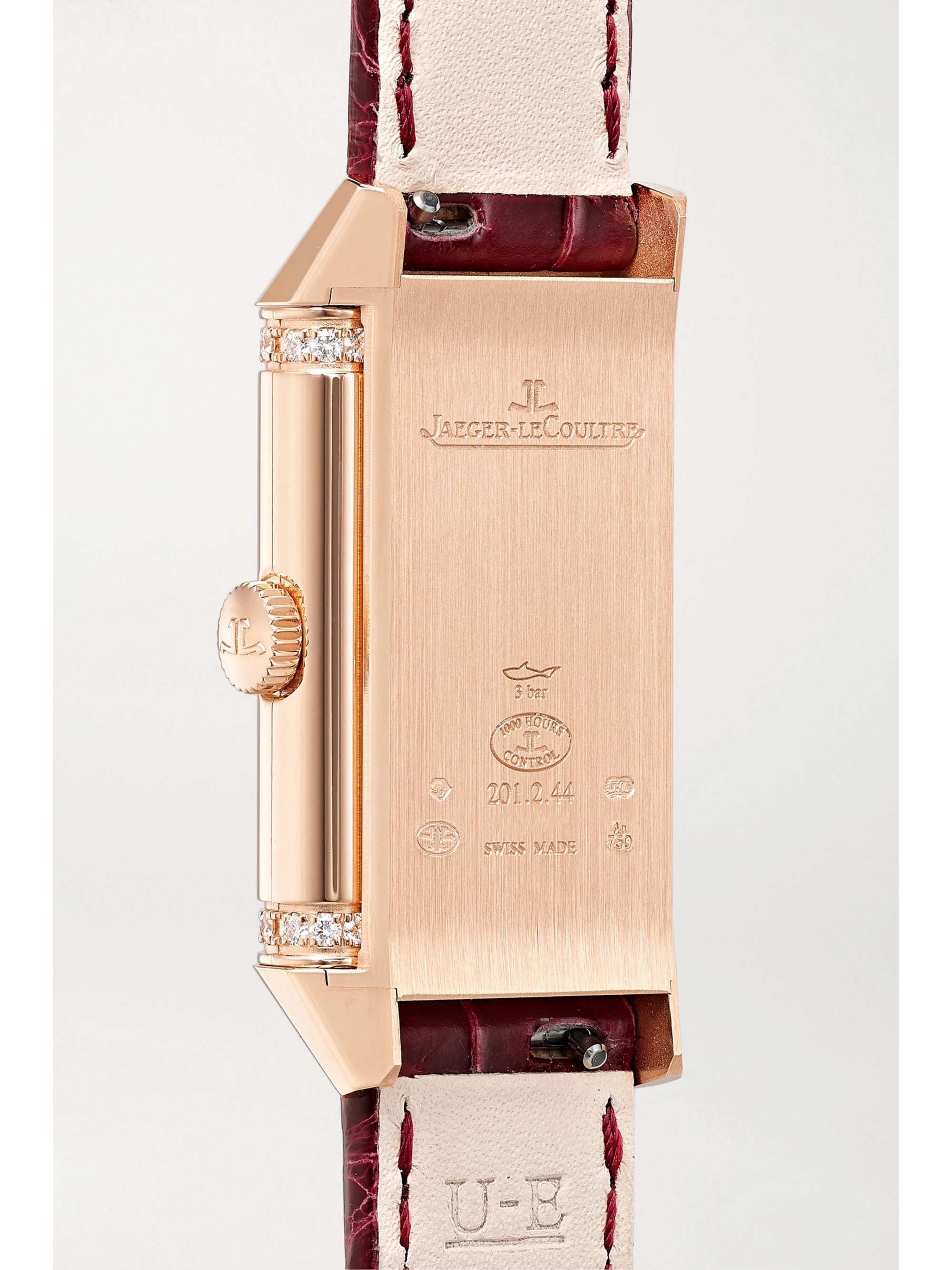 JAEGER LECOULTRE Montre en or rose et diamants à bracelet en alligator Reverso One Duetto, 40,1 x 20 mm