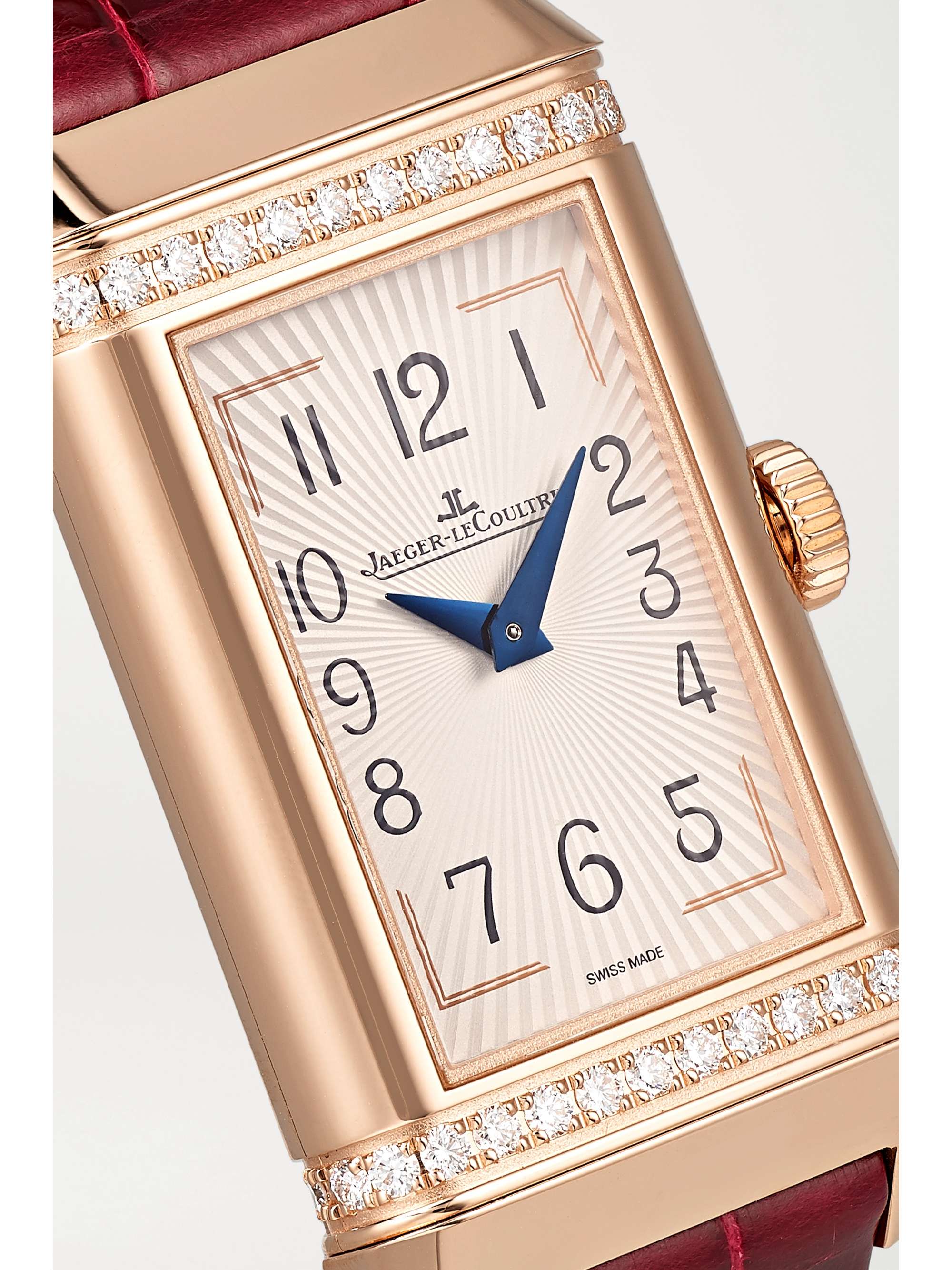 JAEGER LECOULTRE Montre en or rose et diamants à bracelet en alligator Reverso One Duetto, 40,1 x 20 mm