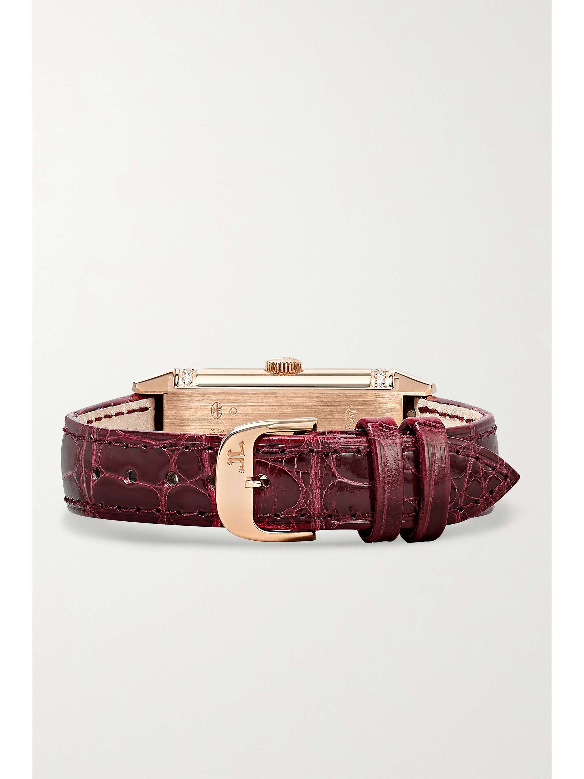 JAEGER LECOULTRE Montre en or rose et diamants à bracelet en alligator Reverso One Duetto, 40,1 x 20 mm