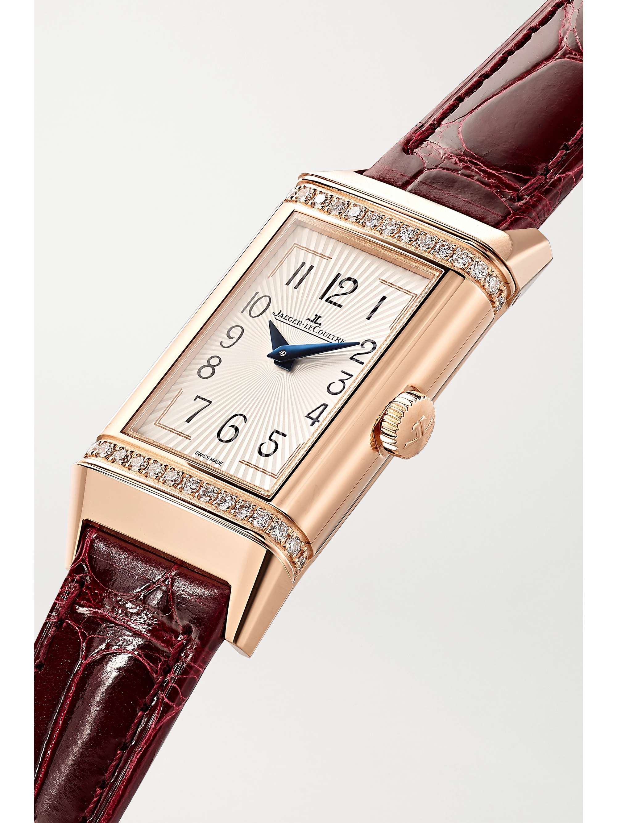 JAEGER LECOULTRE Montre en or rose et diamants à bracelet en alligator Reverso One Duetto, 40,1 x 20 mm