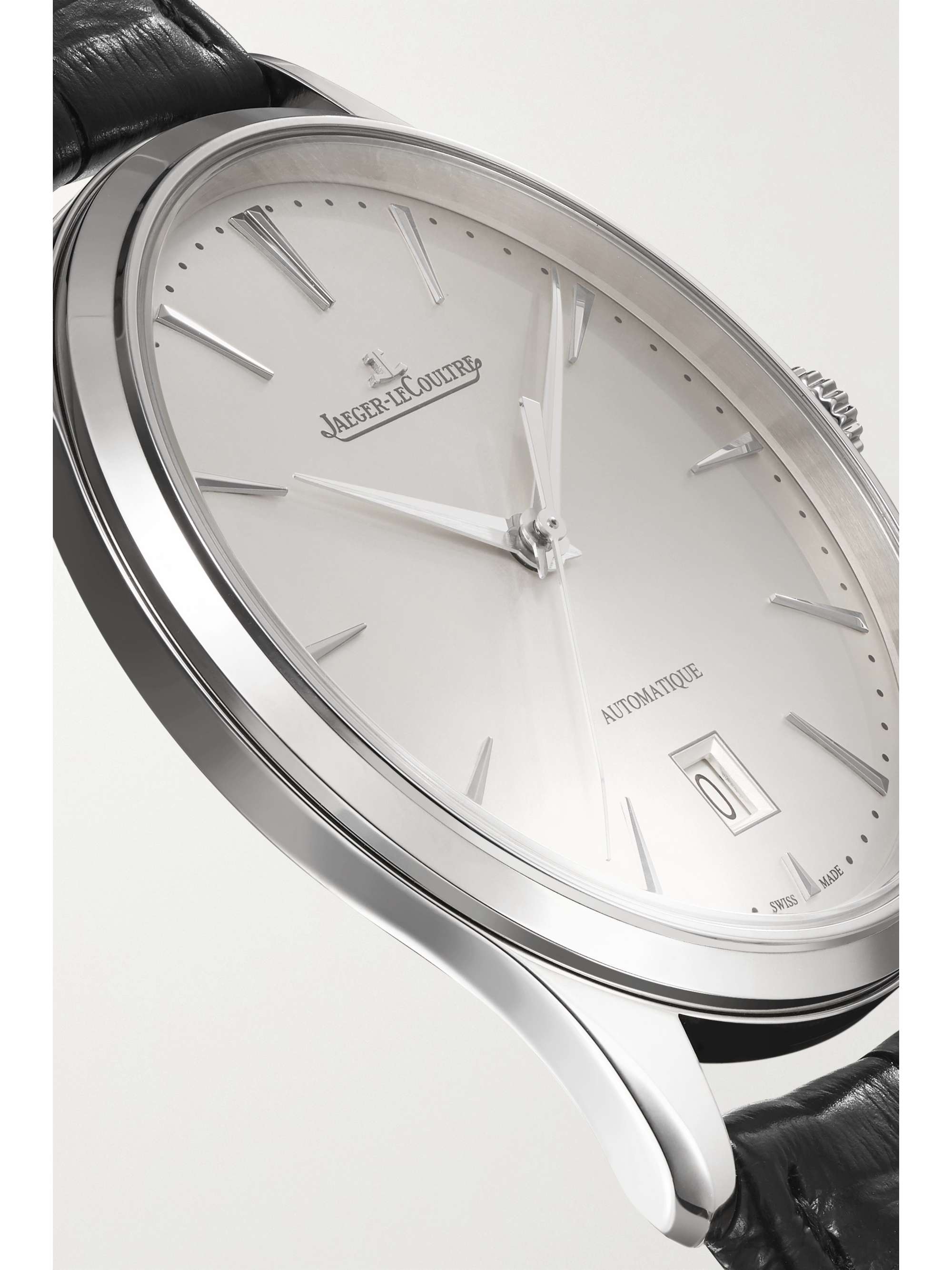 JAEGER LECOULTRE Montre en acier inoxydable à bracelet en alligator Master Ultra Thin Date Automatique 39 mm