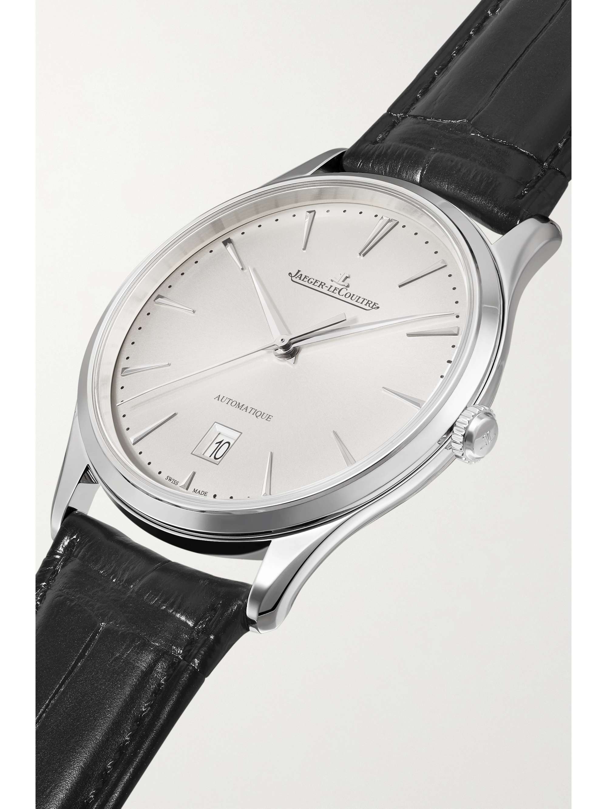 JAEGER LECOULTRE Montre en acier inoxydable à bracelet en alligator Master Ultra Thin Date Automatique 39 mm