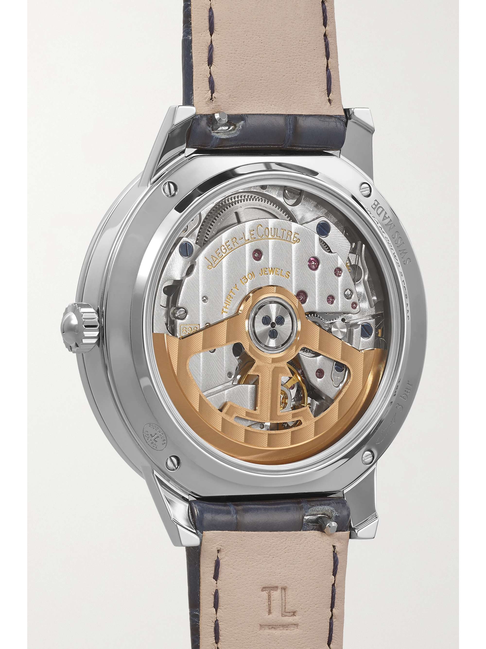 JAEGER-LECOULTRE Montre en acier inoxydable et diamants à bracelet en alligator Rendez-Vous Night & Day Medium 34 mm