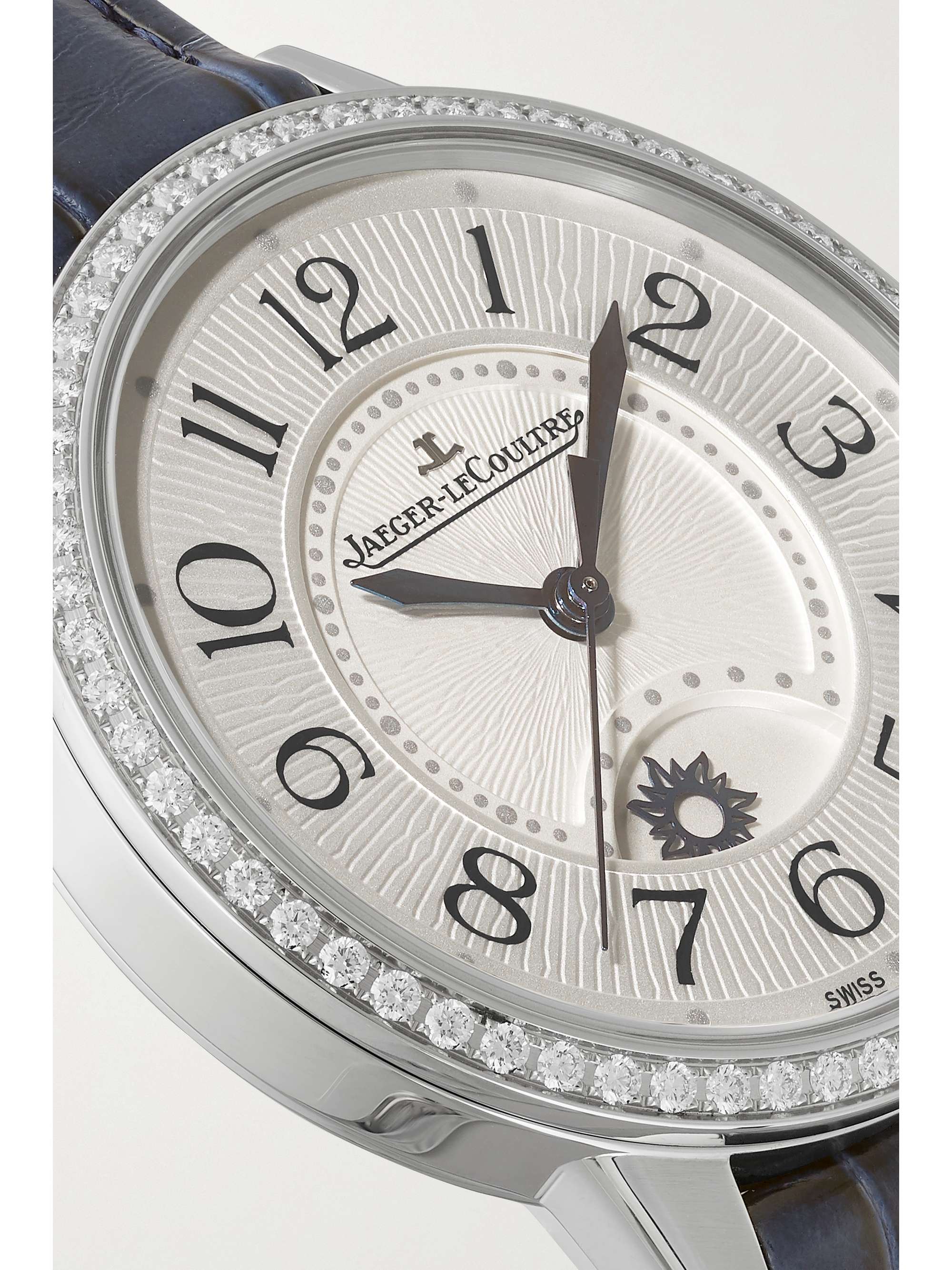 JAEGER-LECOULTRE Montre en acier inoxydable et diamants à bracelet en alligator Rendez-Vous Night & Day Medium 34 mm