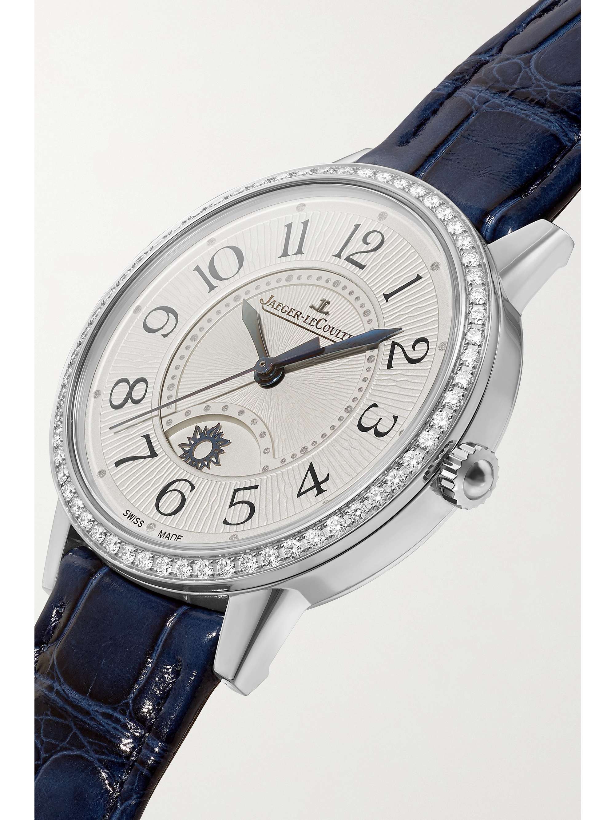 JAEGER-LECOULTRE Montre en acier inoxydable et diamants à bracelet en alligator Rendez-Vous Night & Day Medium 34 mm