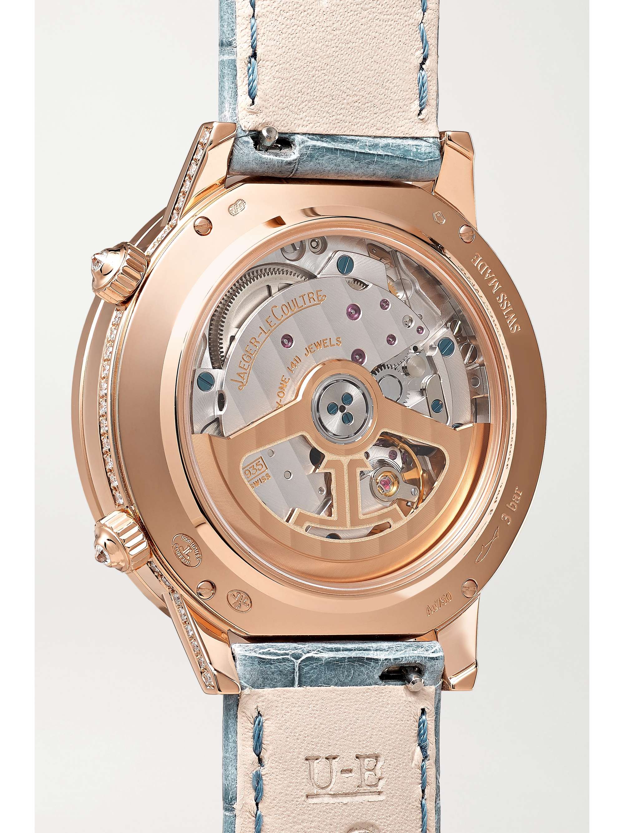JAEGER LECOULTRE Montre en or rose 18 carats (750/1000) et diamants à bracelet en alligator Rendez-Vous Moon Serenity Automatique 36 mm
