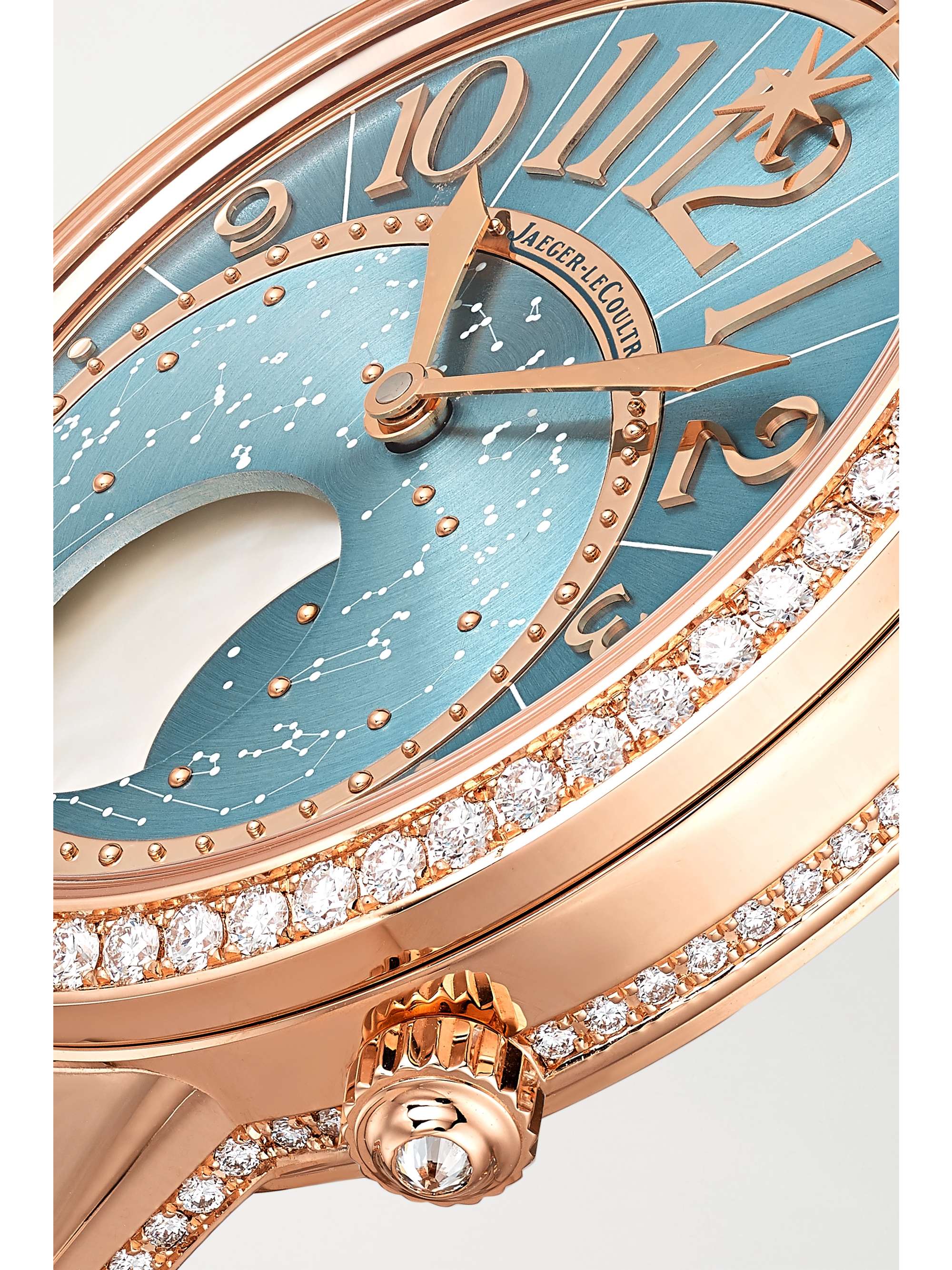 JAEGER LECOULTRE Montre en or rose 18 carats (750/1000) et diamants à bracelet en alligator Rendez-Vous Moon Serenity Automatique 36 mm