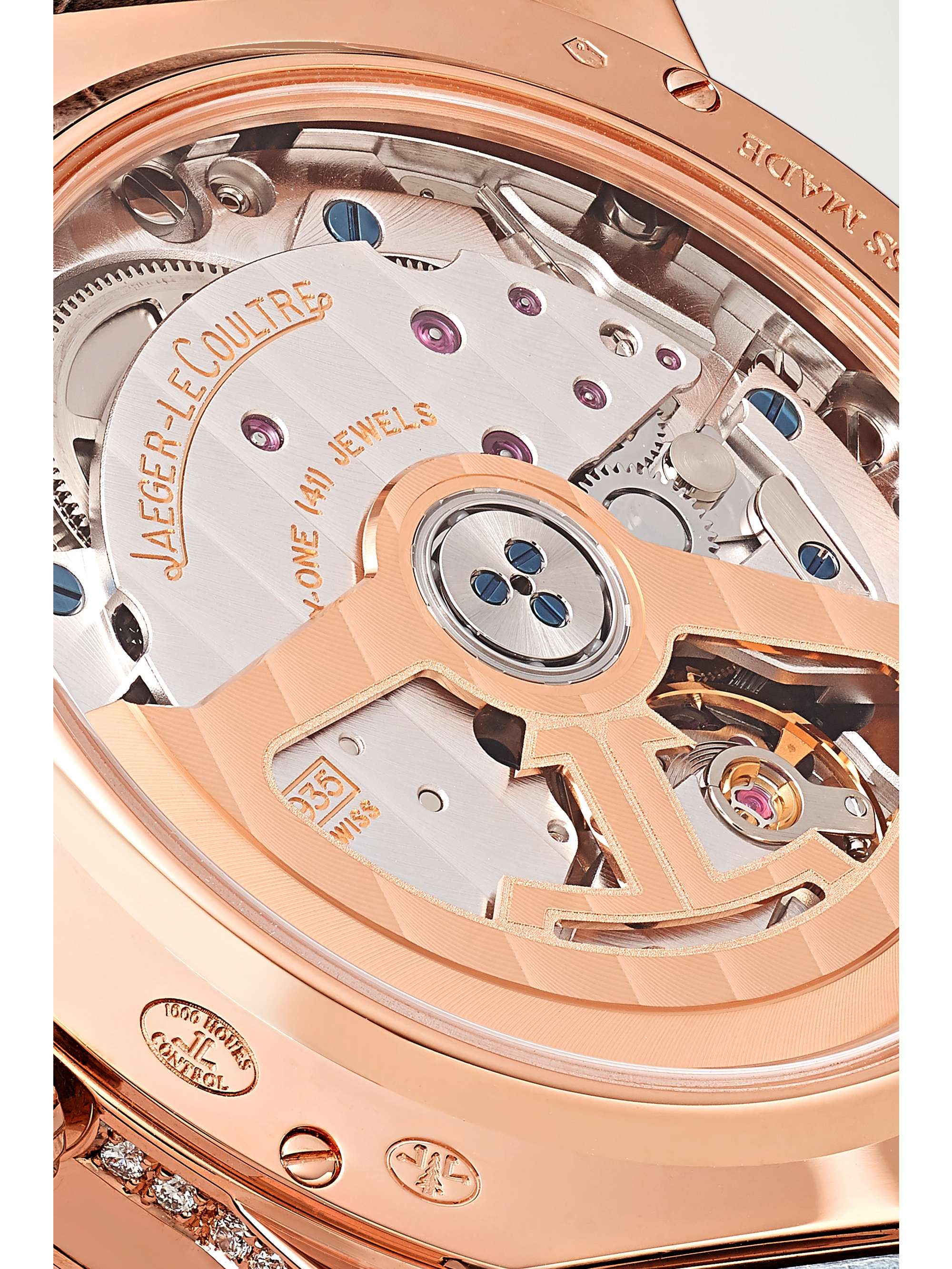 JAEGER LECOULTRE Montre en or rose 18 carats (750/1000) et diamants à bracelet en alligator Rendez-Vous Moon Serenity Automatique 36 mm