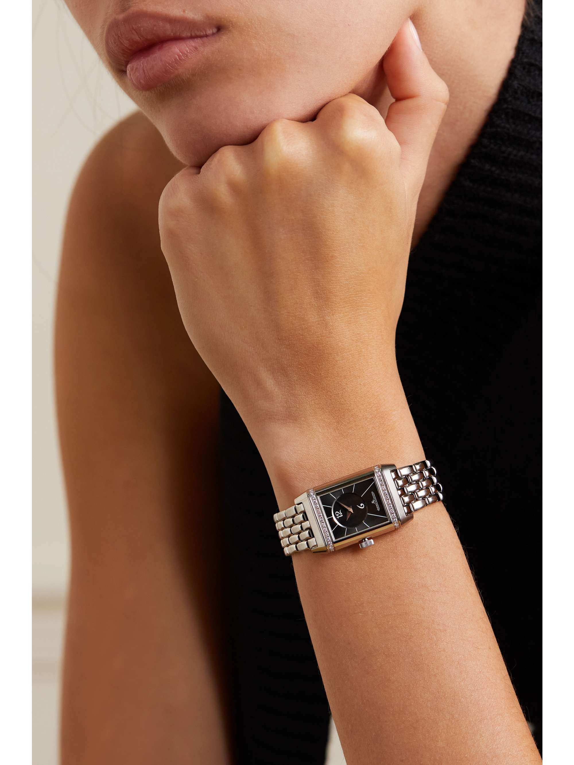 JAEGER LECOULTRE Montre à remontage manuel en or rose et diamants Reverso Classic Duetto Small, 34,2 x 21 mm
