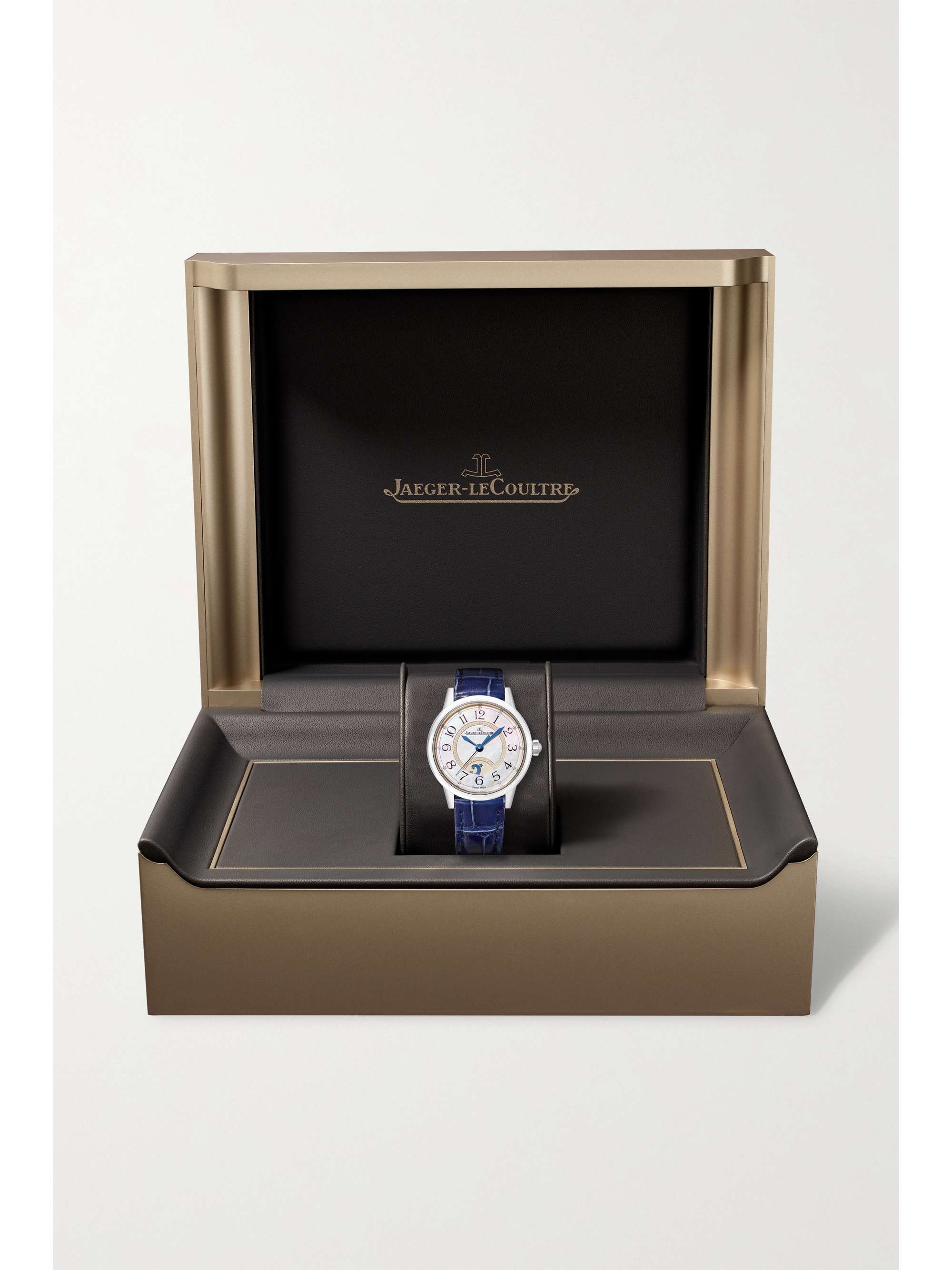 JAEGER LECOULTRE Rendez-Vous Night & Day Automatic Moon-Phase kleine 29 mm Uhr aus Edelstahl mit Diamanten und Alligatorlederarmband