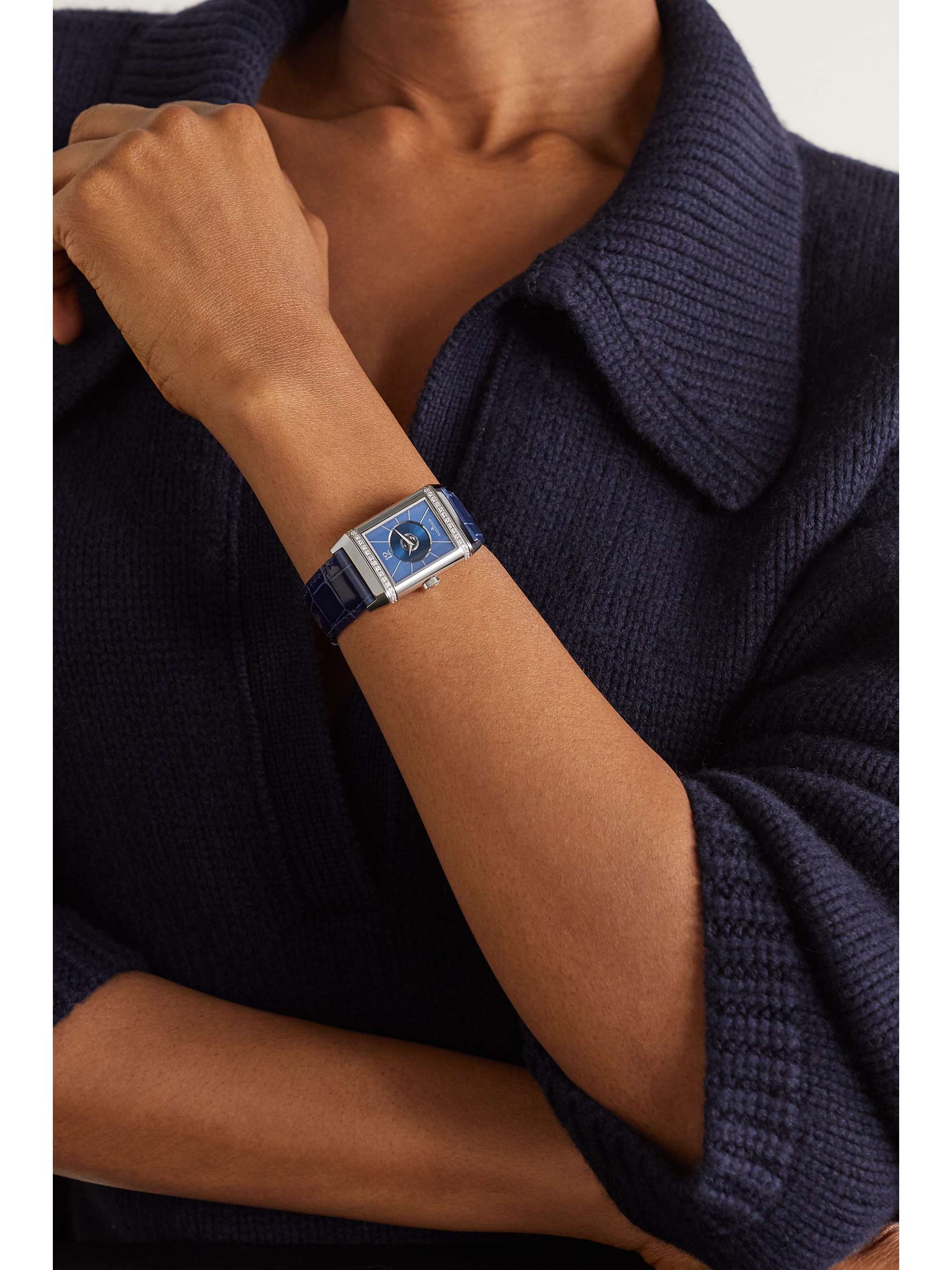 JAEGER LECOULTRE Reverso Classic Duetto Automatic 24mm medium stainless steel, alligator and diamond watch