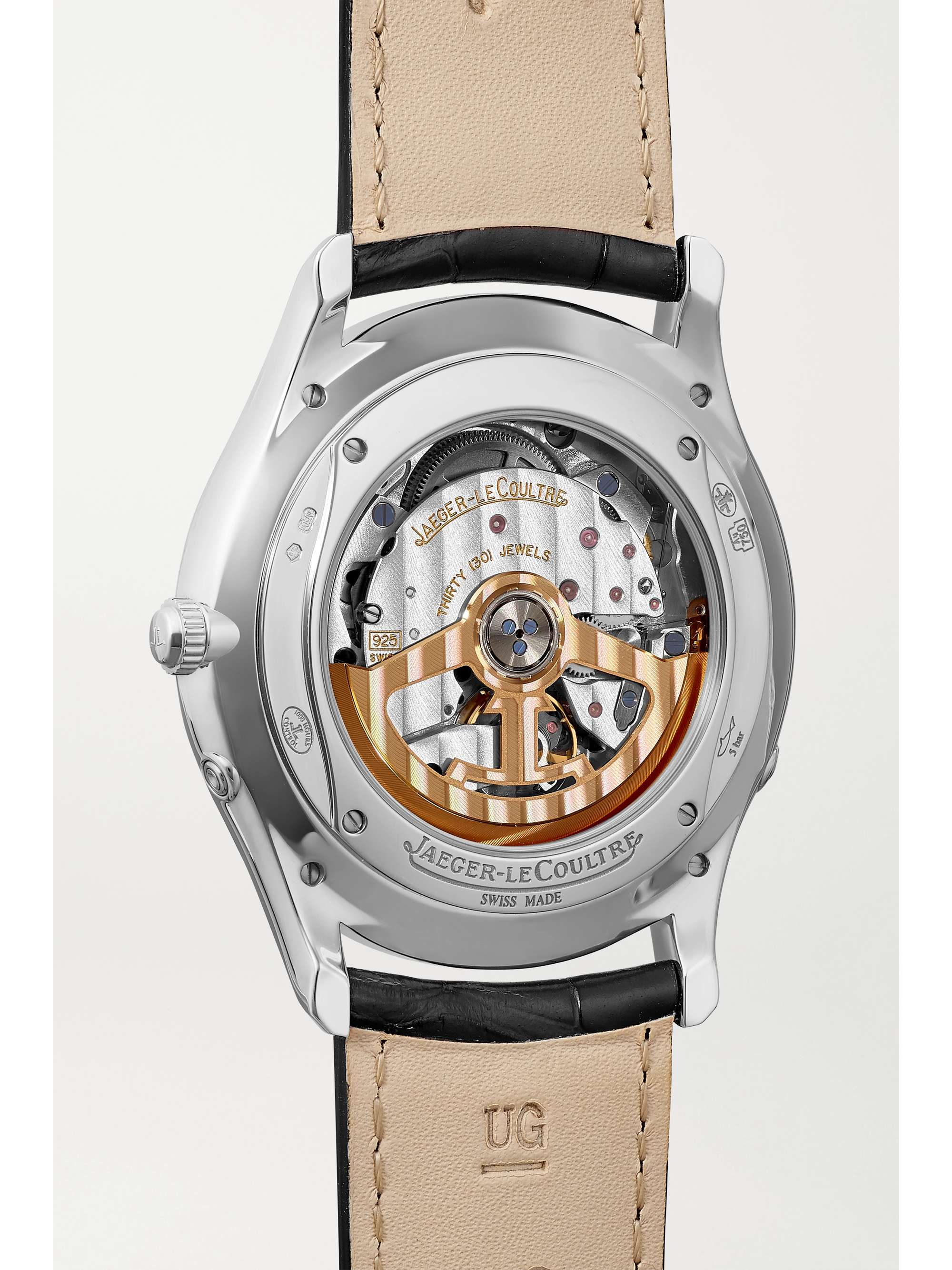 JAEGER LECOULTRE Master Ultra Thin Moon Automatic 39 mm Uhr aus Edelstahl mit Alligatorlederarmband