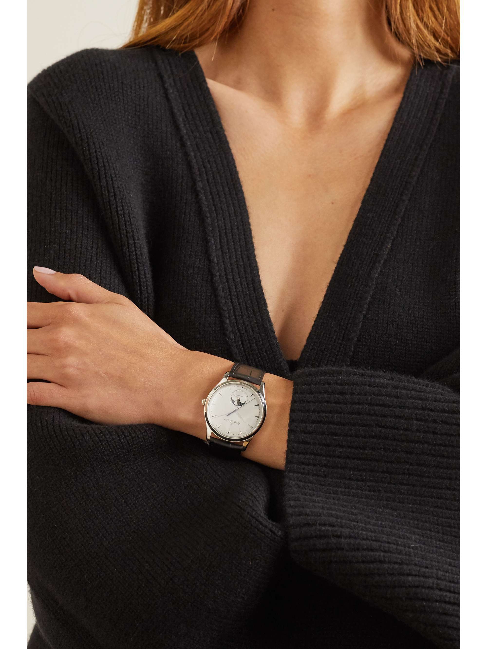 JAEGER LECOULTRE Master Ultra Thin Moon Automatic 39 mm Uhr aus Edelstahl mit Alligatorlederarmband