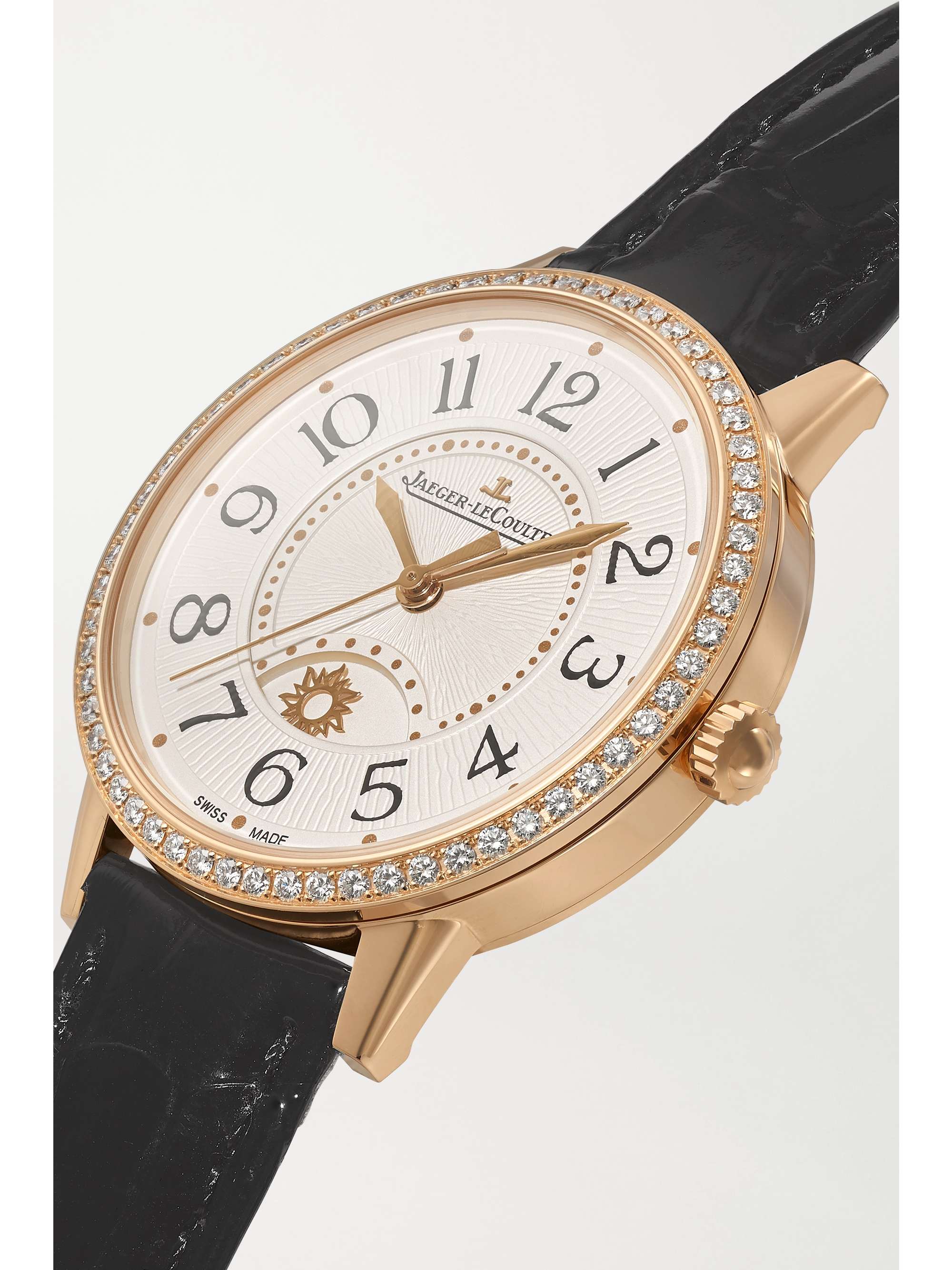 JAEGER LECOULTRE Rendez-Vous Night & Day Automatic 34mm medium rose gold, alligator and diamond watch